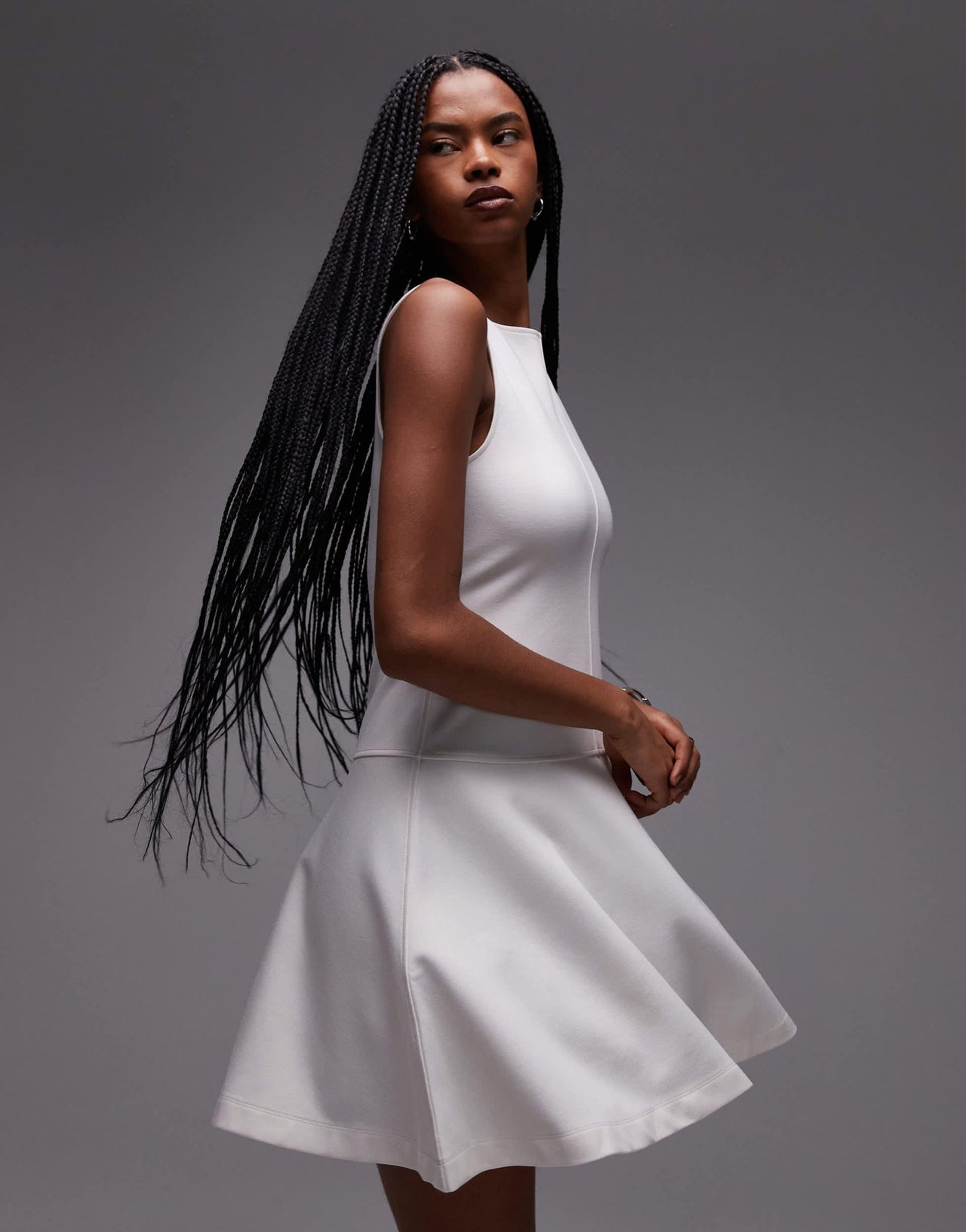 & Other Stories jersey boat neck mini dress with skater hem in off white - ASOS Sample Sale