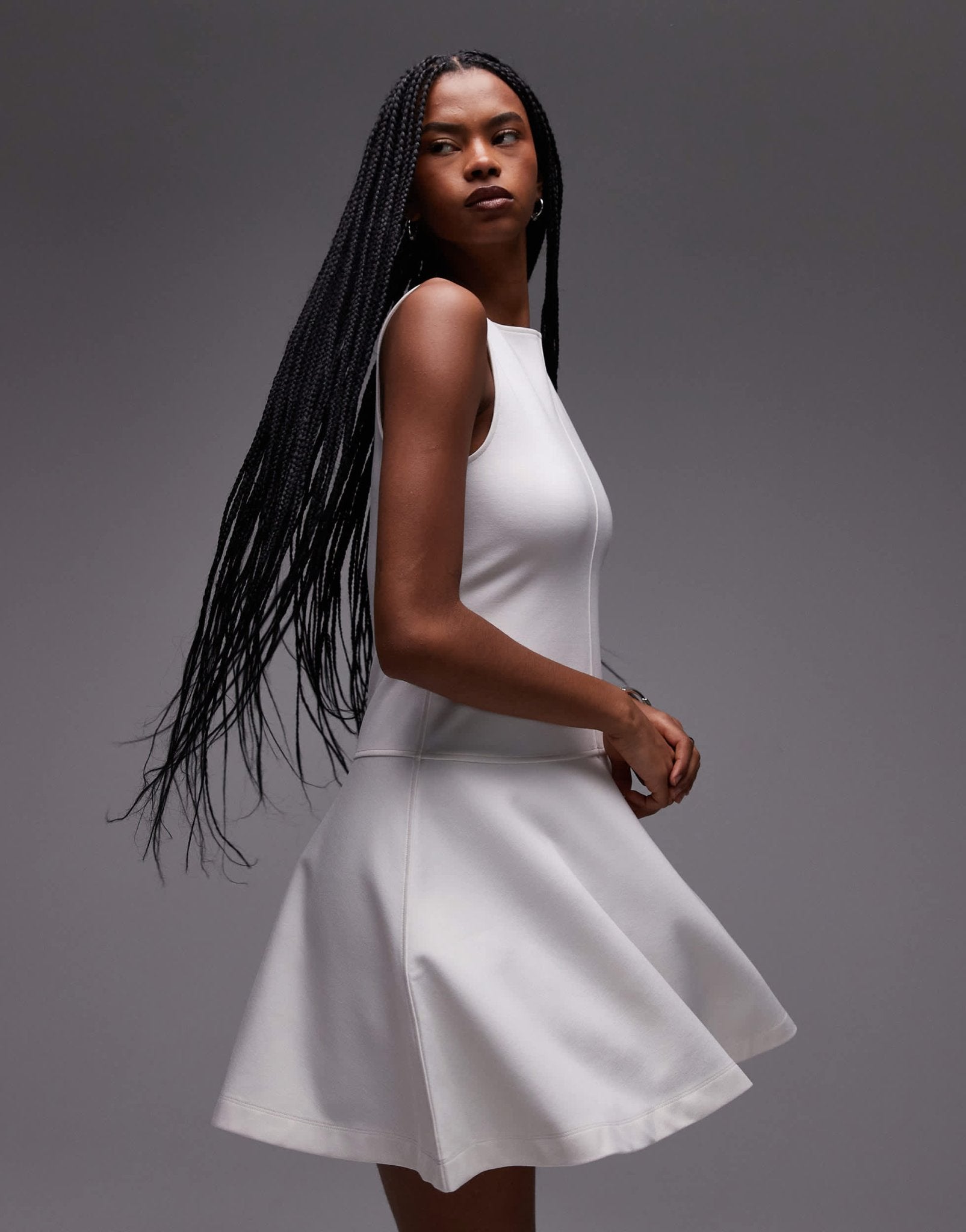 & Other Stories jersey boat neck mini dress with skater hem in off white - ASOS Sample Sale