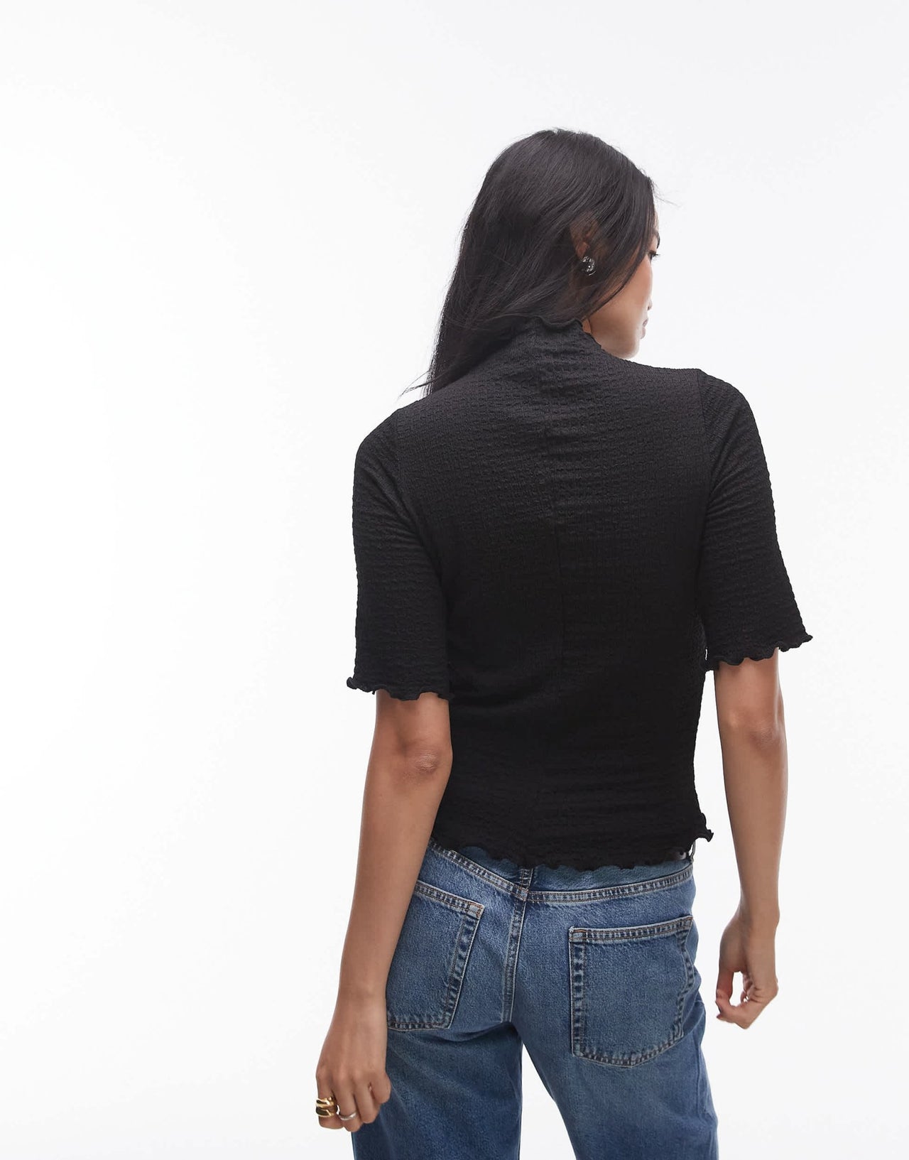 & Other Stories jersey high neck top with elbow sleeves and raw edge in black - ASOS Sample Sale