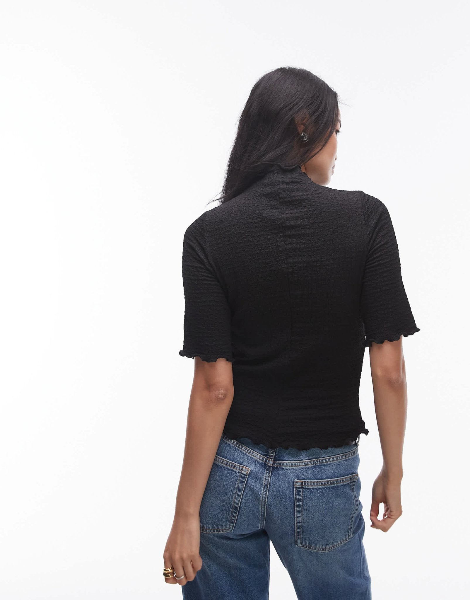 & Other Stories jersey high neck top with elbow sleeves and raw edge in black - ASOS Sample Sale
