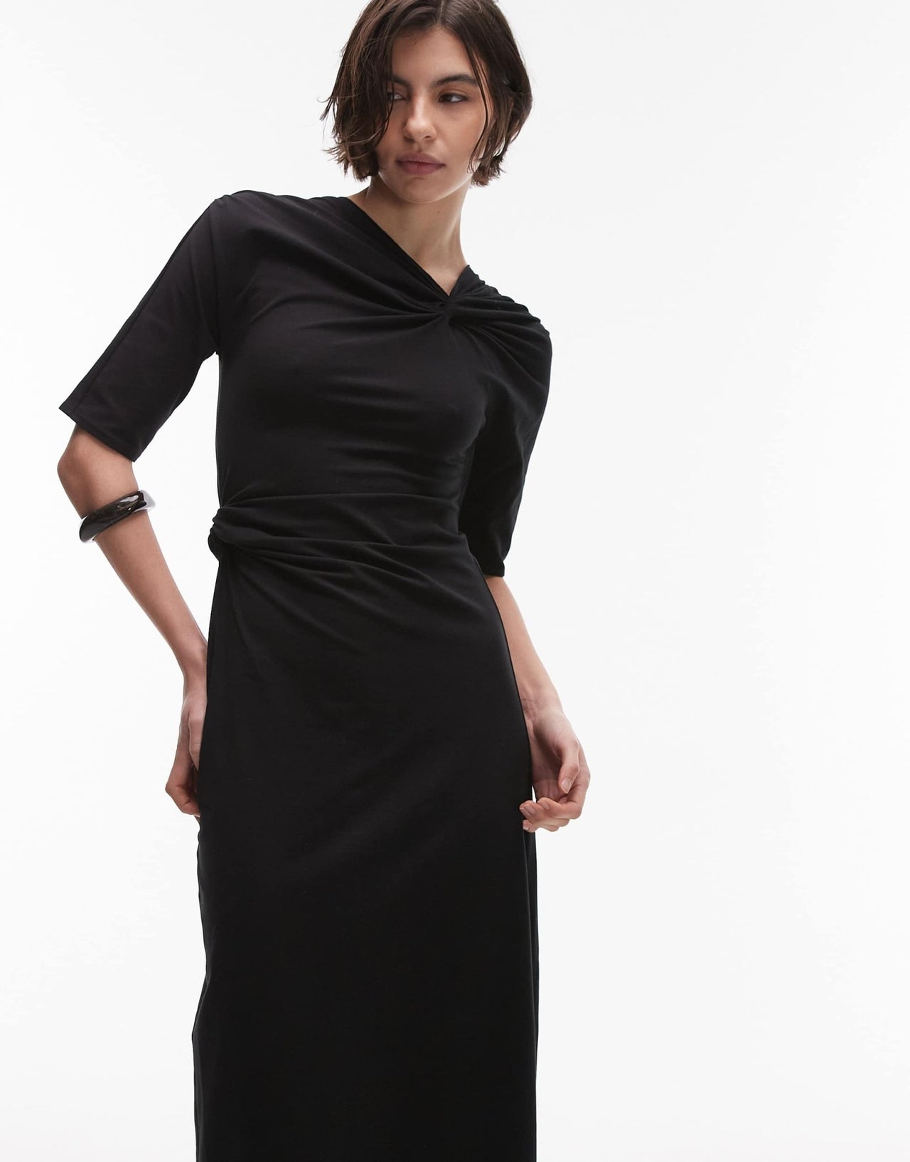 & Other Stories jersey long sleeve maxi dress with knotted detail in black - ASOS Sample Sale