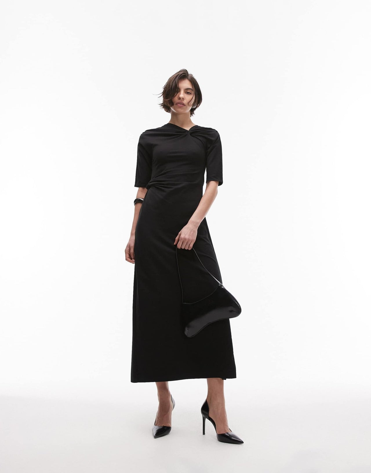 & Other Stories jersey long sleeve maxi dress with knotted detail in black - ASOS Sample Sale