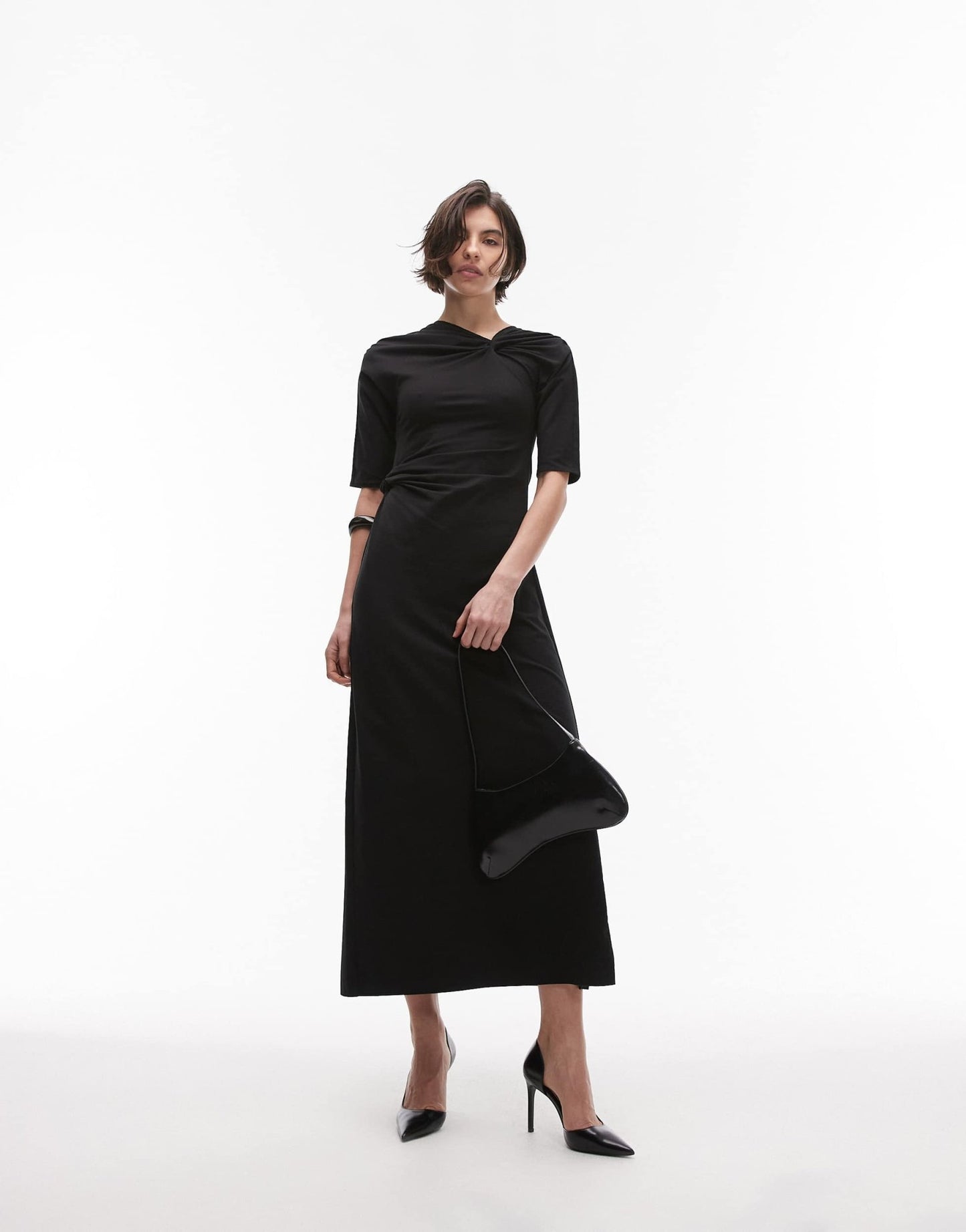 & Other Stories jersey long sleeve maxi dress with knotted detail in black - ASOS Sample Sale