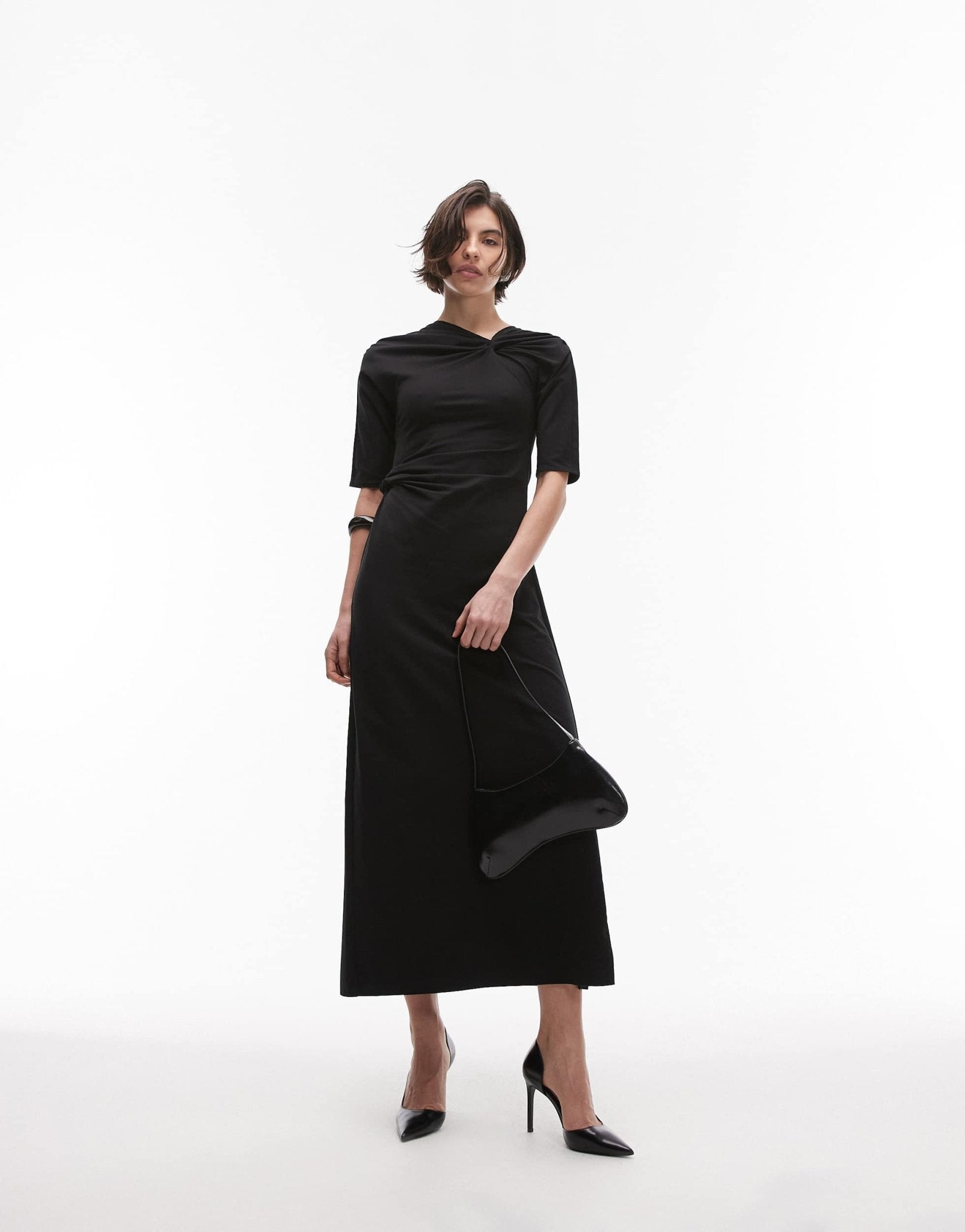 & Other Stories jersey long sleeve maxi dress with knotted detail in black - ASOS Sample Sale