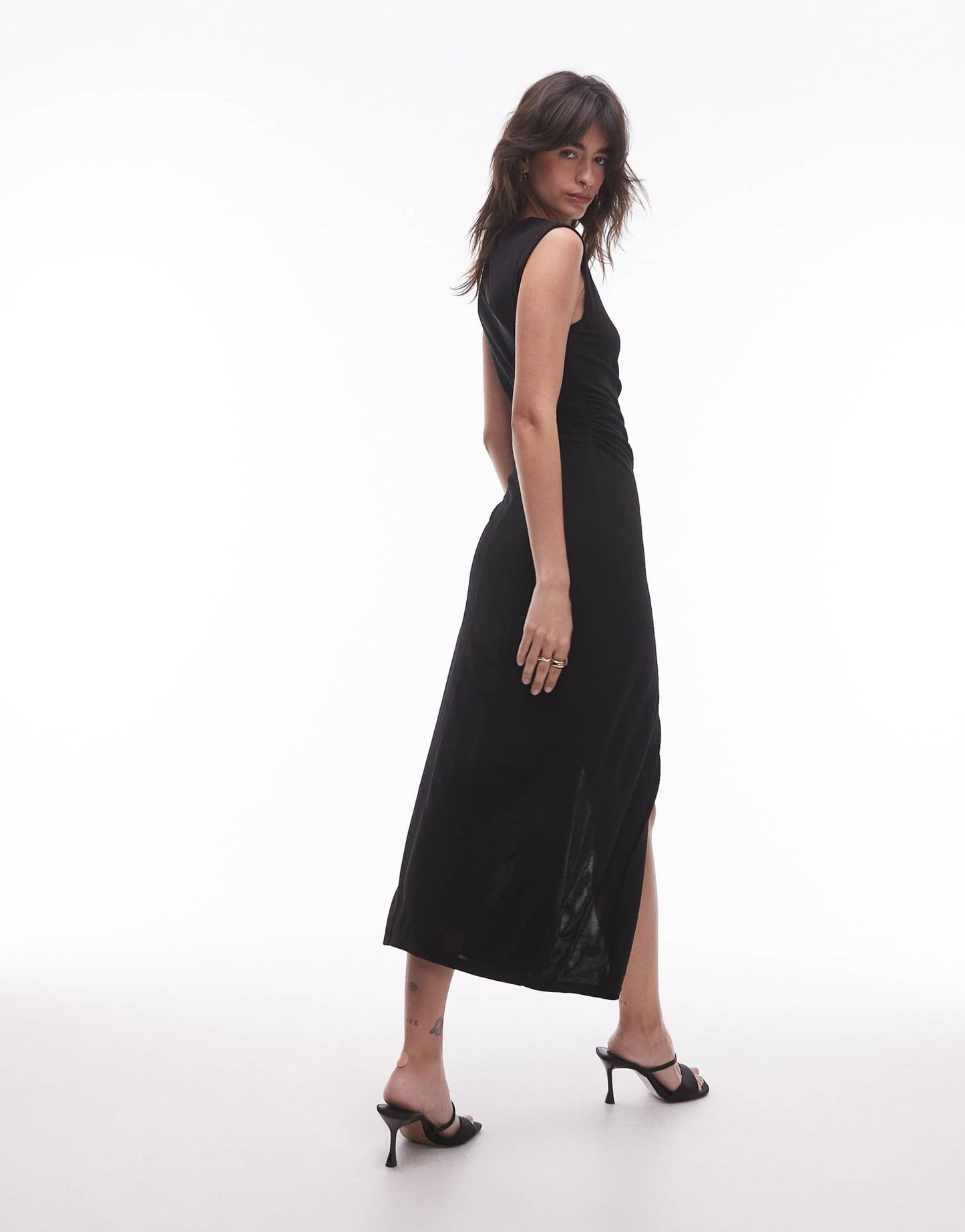 & Other Stories jersey midaxi dress with drape detail and asymmetric wrap front in black - ASOS Sample Sale