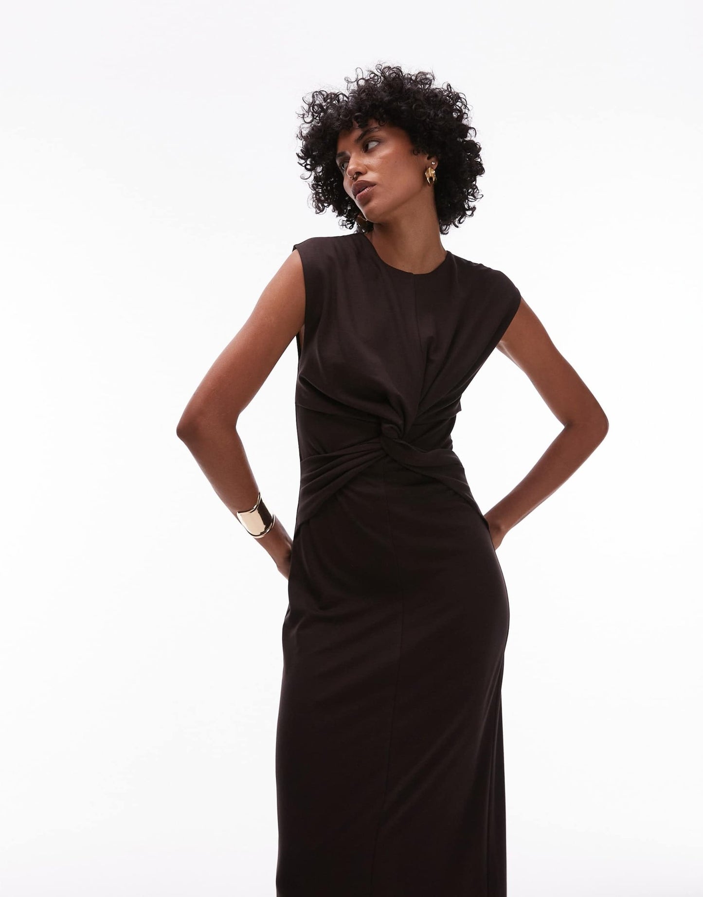& Other Stories jersey midaxi dress with twist front detail in brown - ASOS Sample Sale