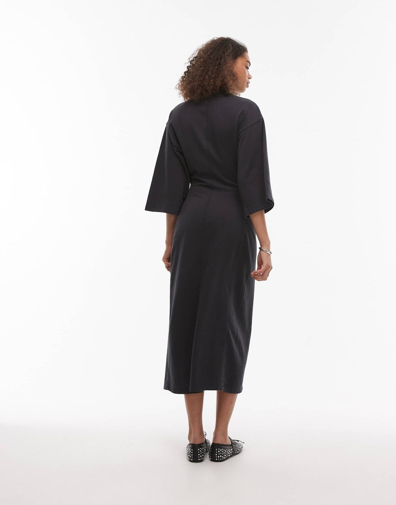 & Other Stories jersey midi dress with wide sleeves and front split in black - ASOS Sample Sale