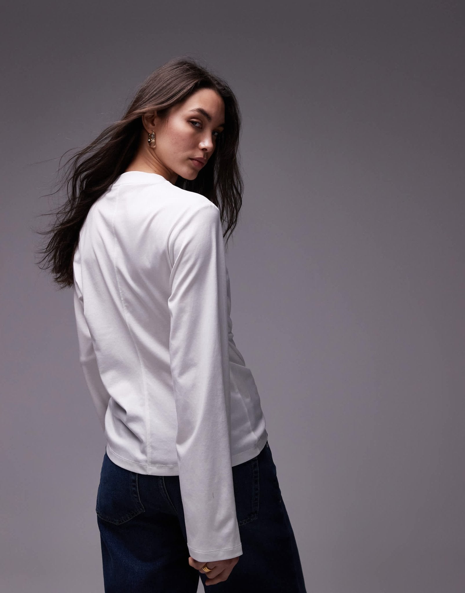 & Other Stories jersey relaxed top with asymmetric side ruche detail in white - ASOS Sample Sale