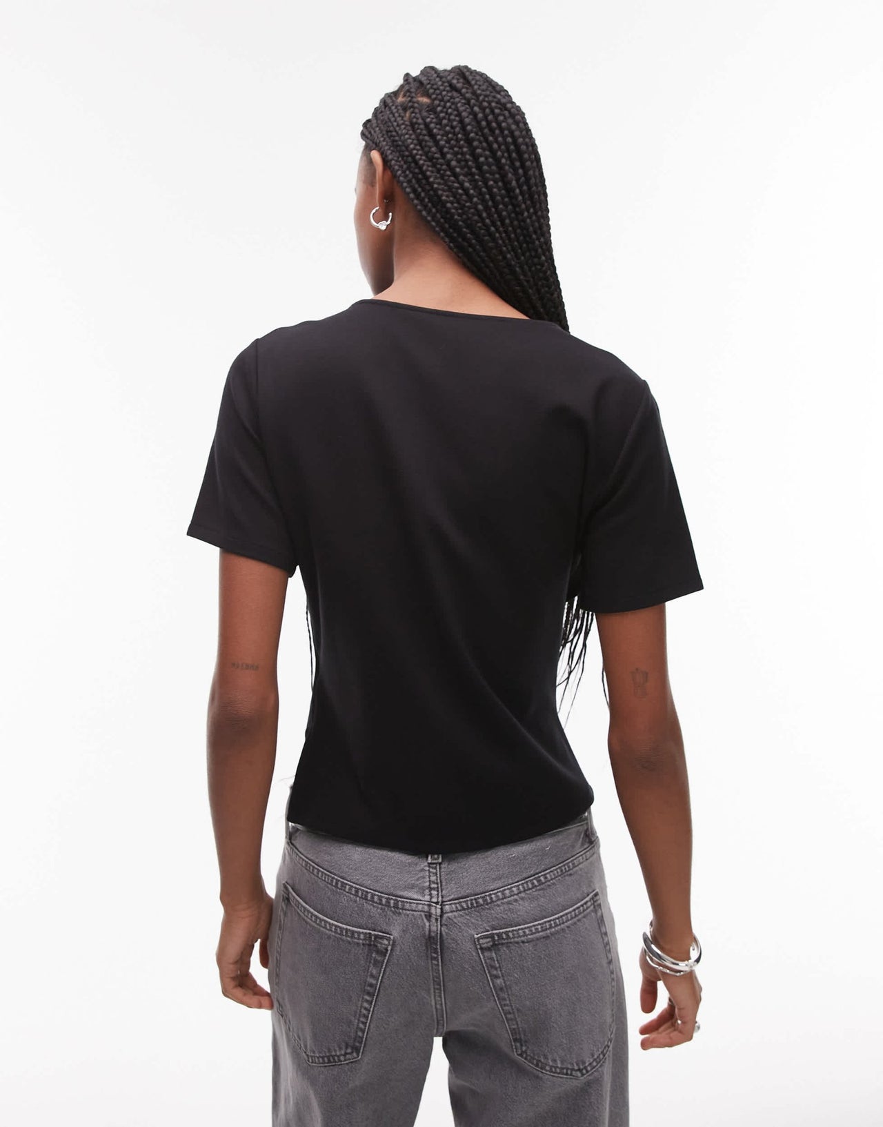 & Other Stories jersey t-shirt with drape front and asymmetric split hem in black - ASOS Sample Sale