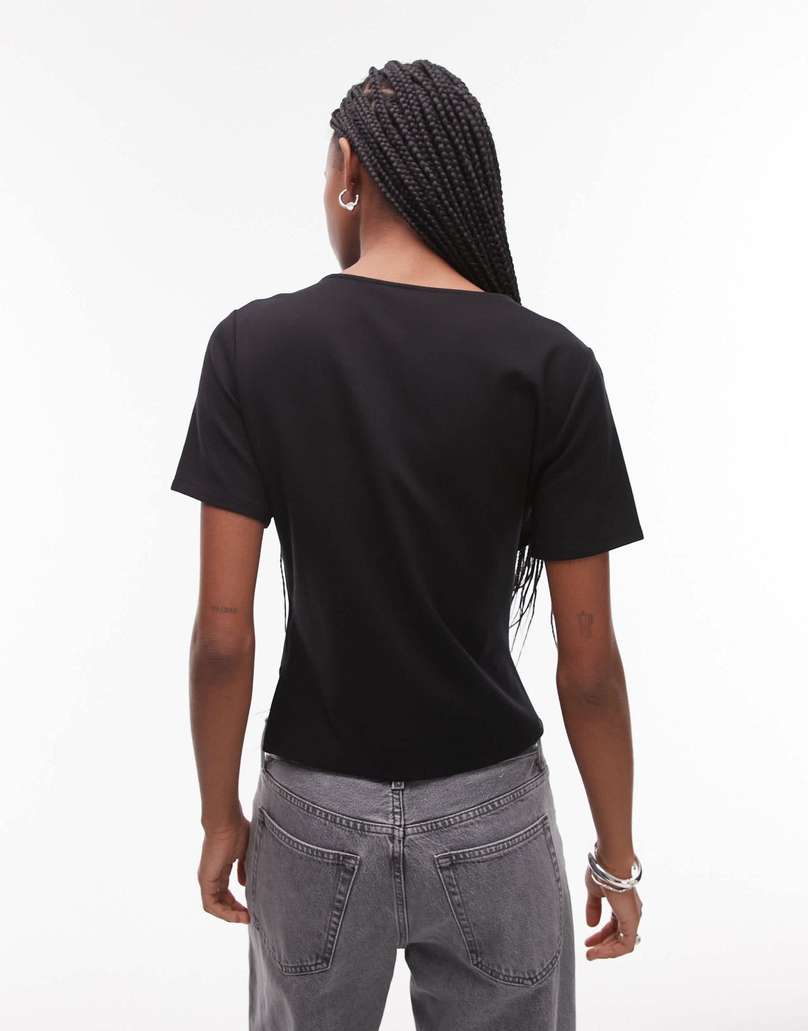 & Other Stories jersey t-shirt with drape front and asymmetric split hem in black - ASOS Sample Sale