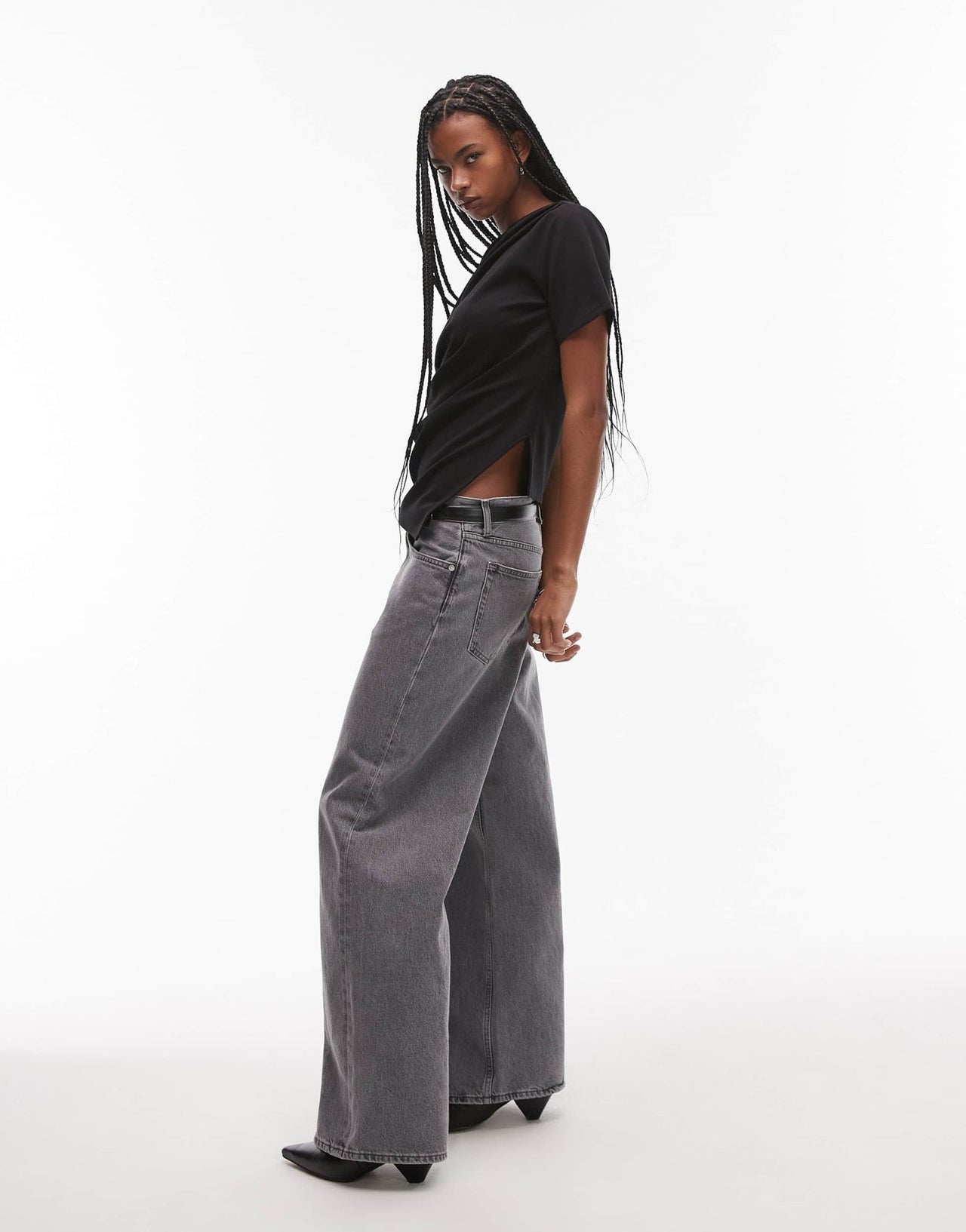 & Other Stories jersey t-shirt with drape front and asymmetric split hem in black - ASOS Sample Sale