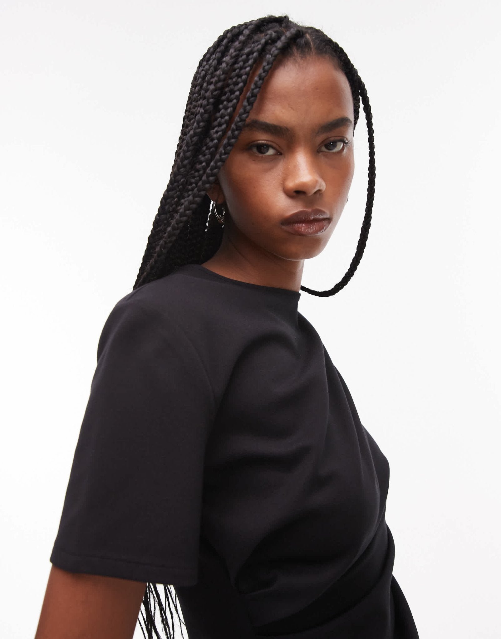 & Other Stories jersey t-shirt with drape front and asymmetric split hem in black - ASOS Sample Sale