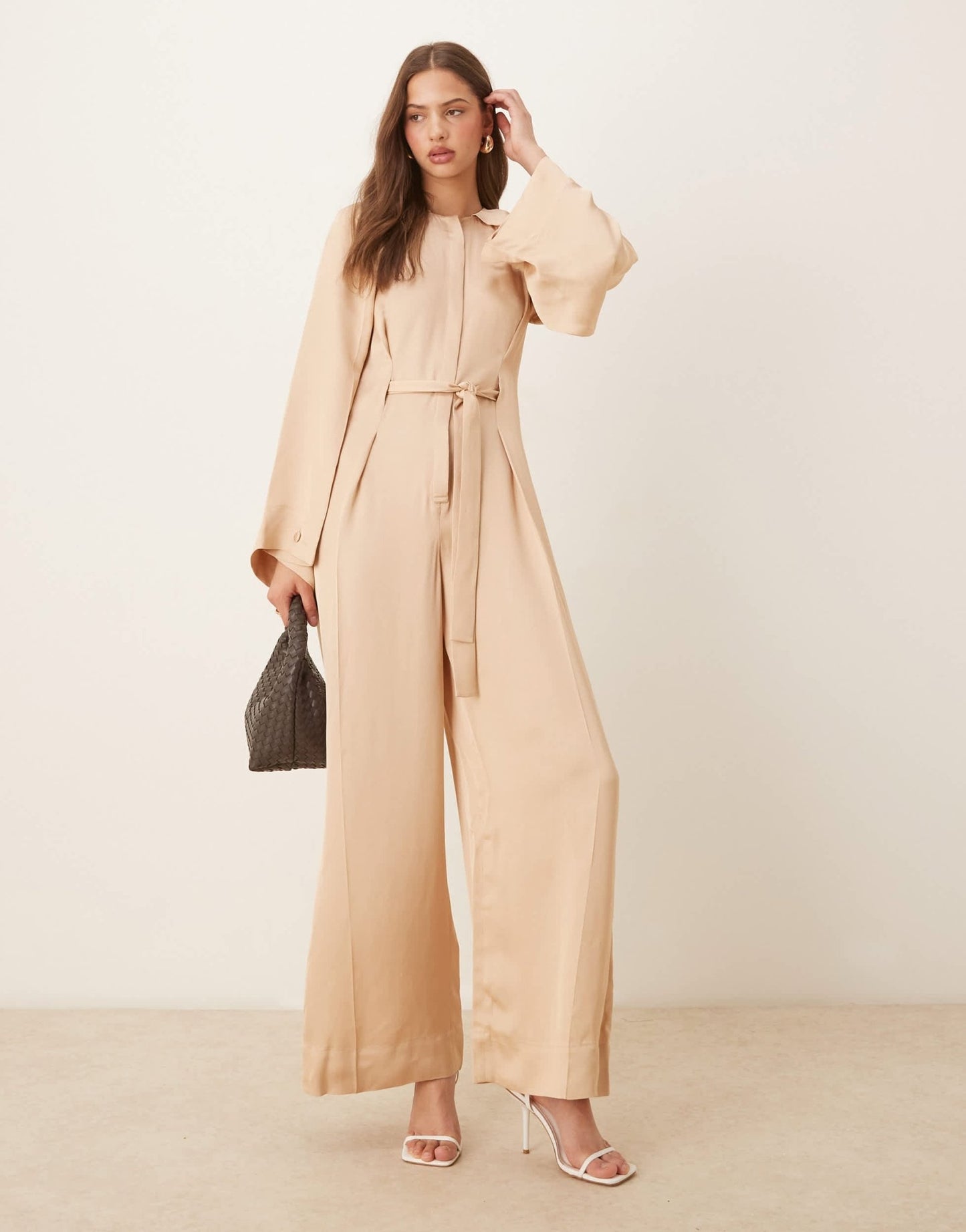 & Other Stories jumpsuit with half belt detail and split sleeves in beige - ASOS Sample Sale