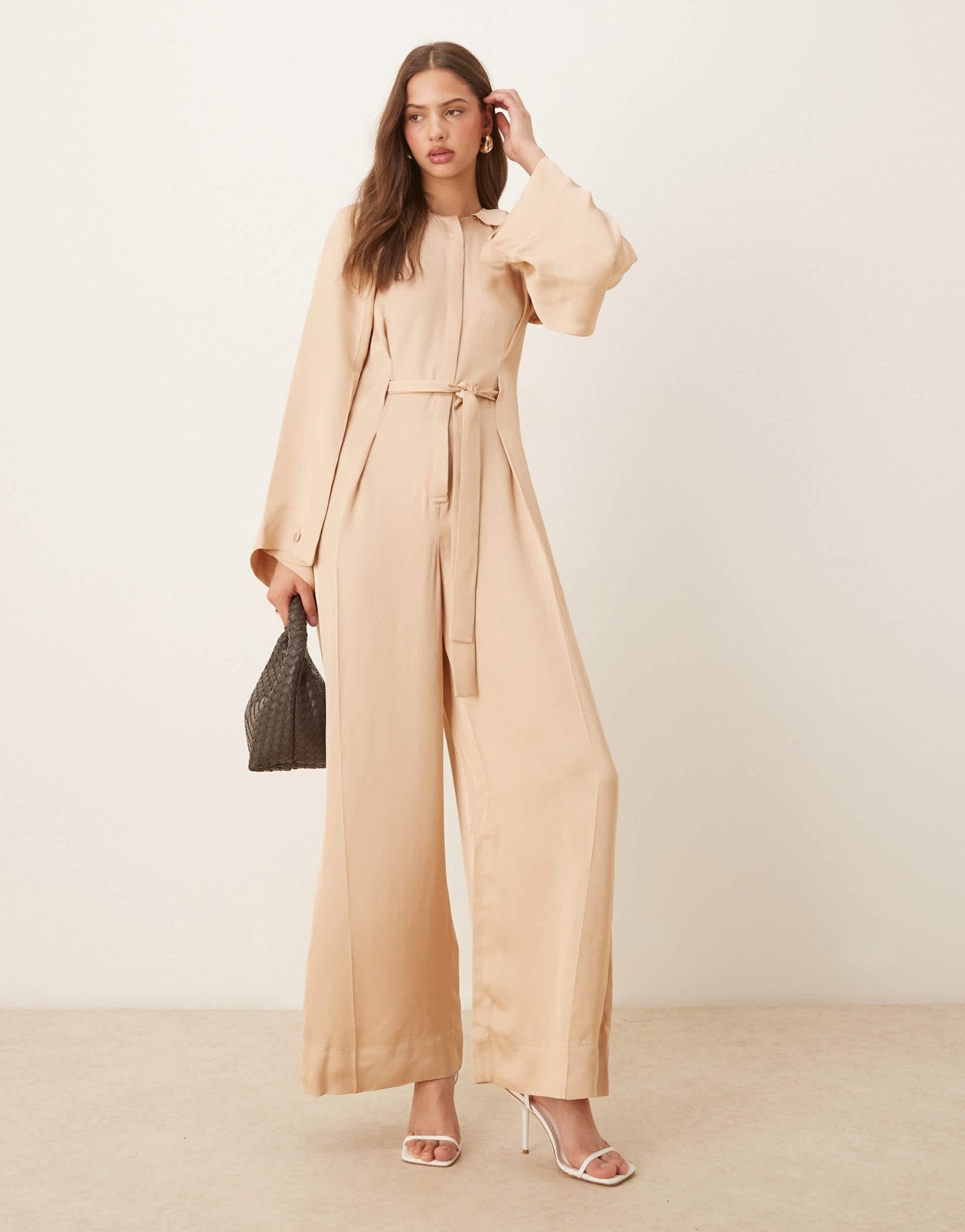 & Other Stories jumpsuit with half belt detail and split sleeves in beige - ASOS Sample Sale