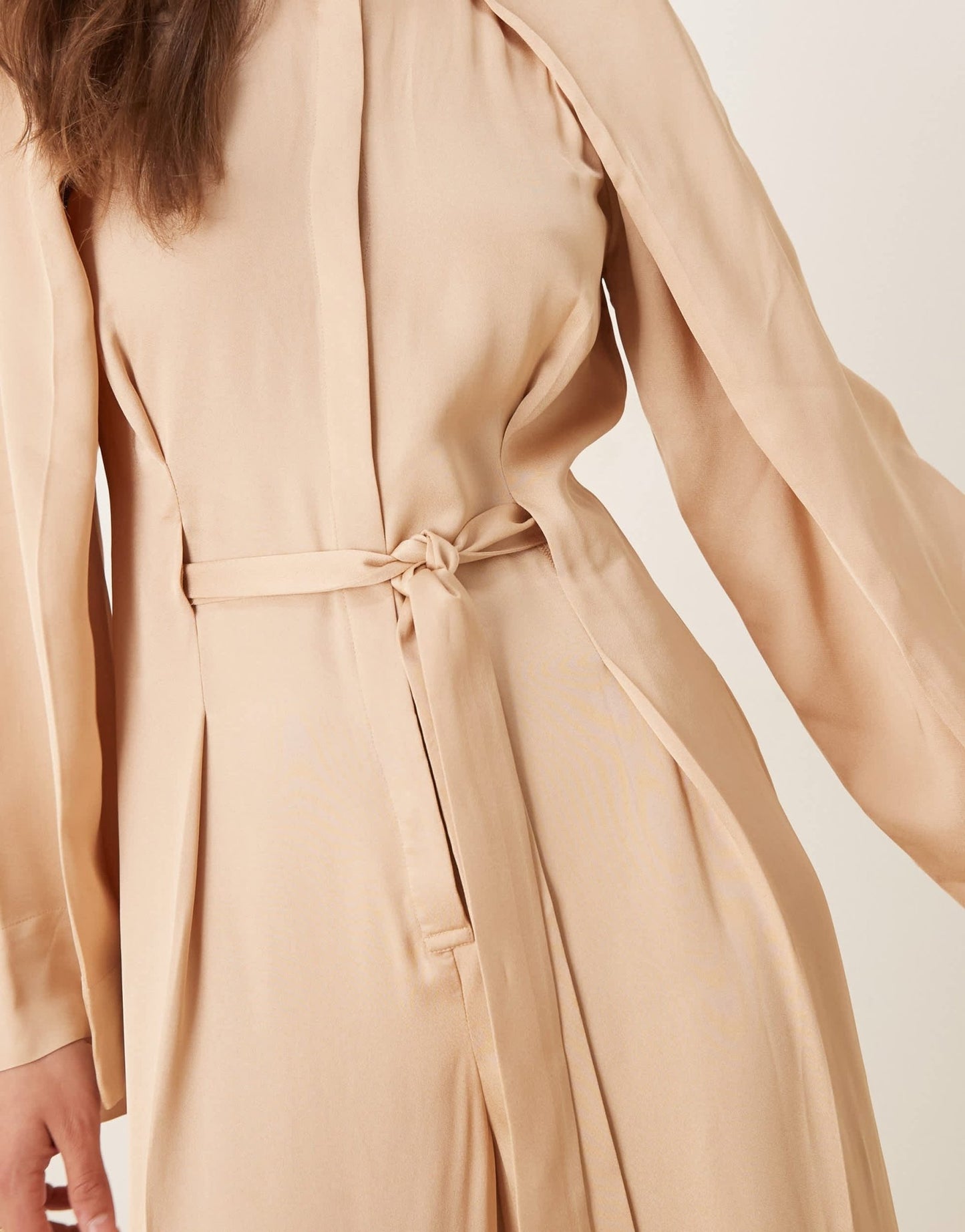& Other Stories jumpsuit with half belt detail and split sleeves in beige - ASOS Sample Sale
