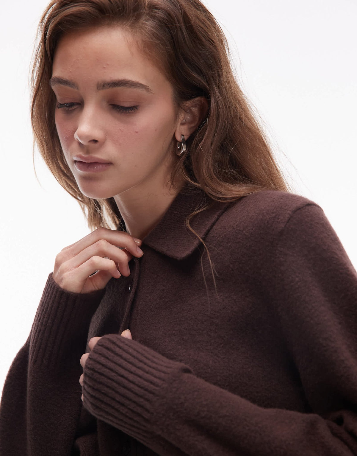 & Other Stories knitted cardigan with collar and button front in brown - ASOS Sample Sale