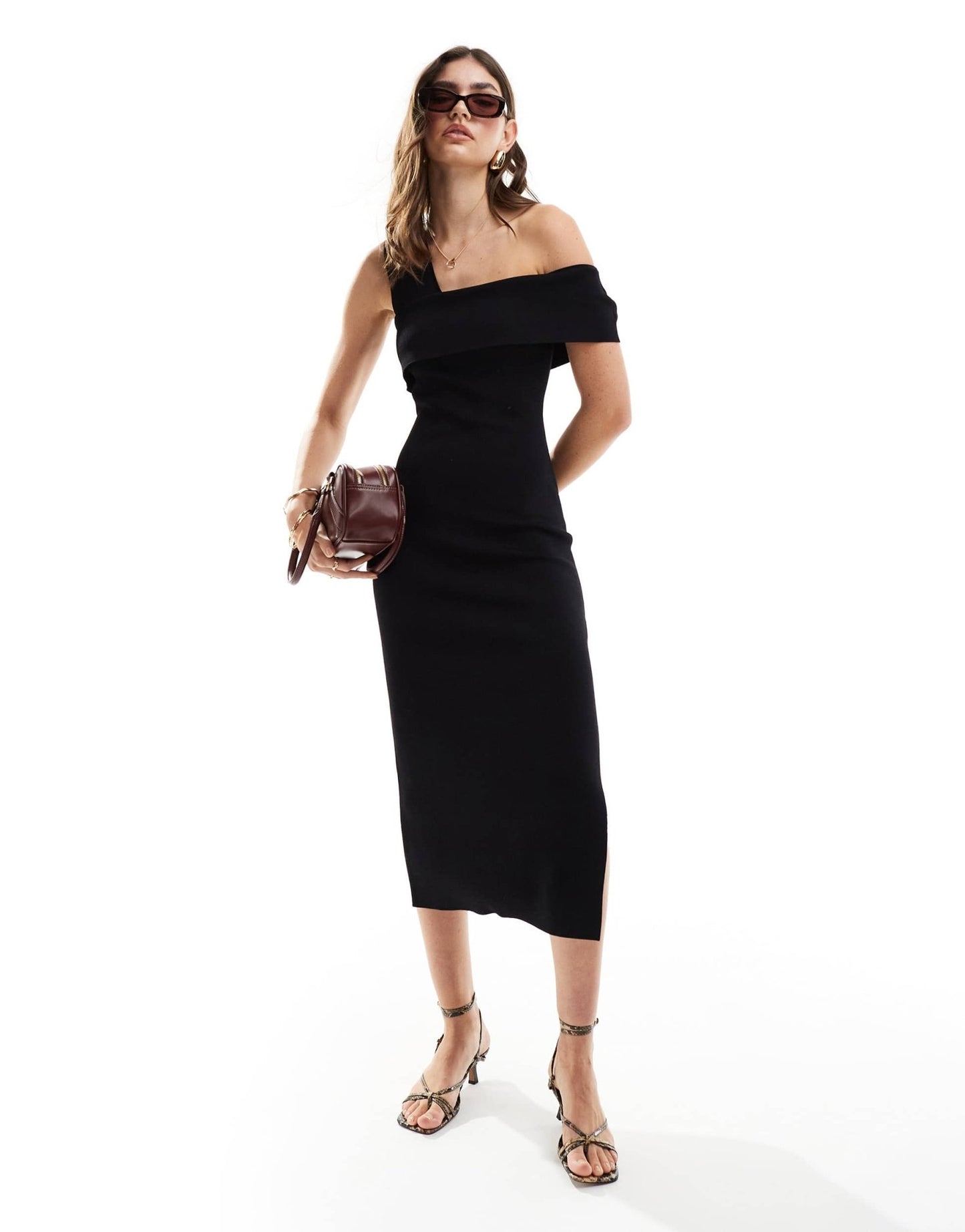 & Other Stories knitted midi dress with asymmetric off - shoulder detail in black - ASOS Sample Sale