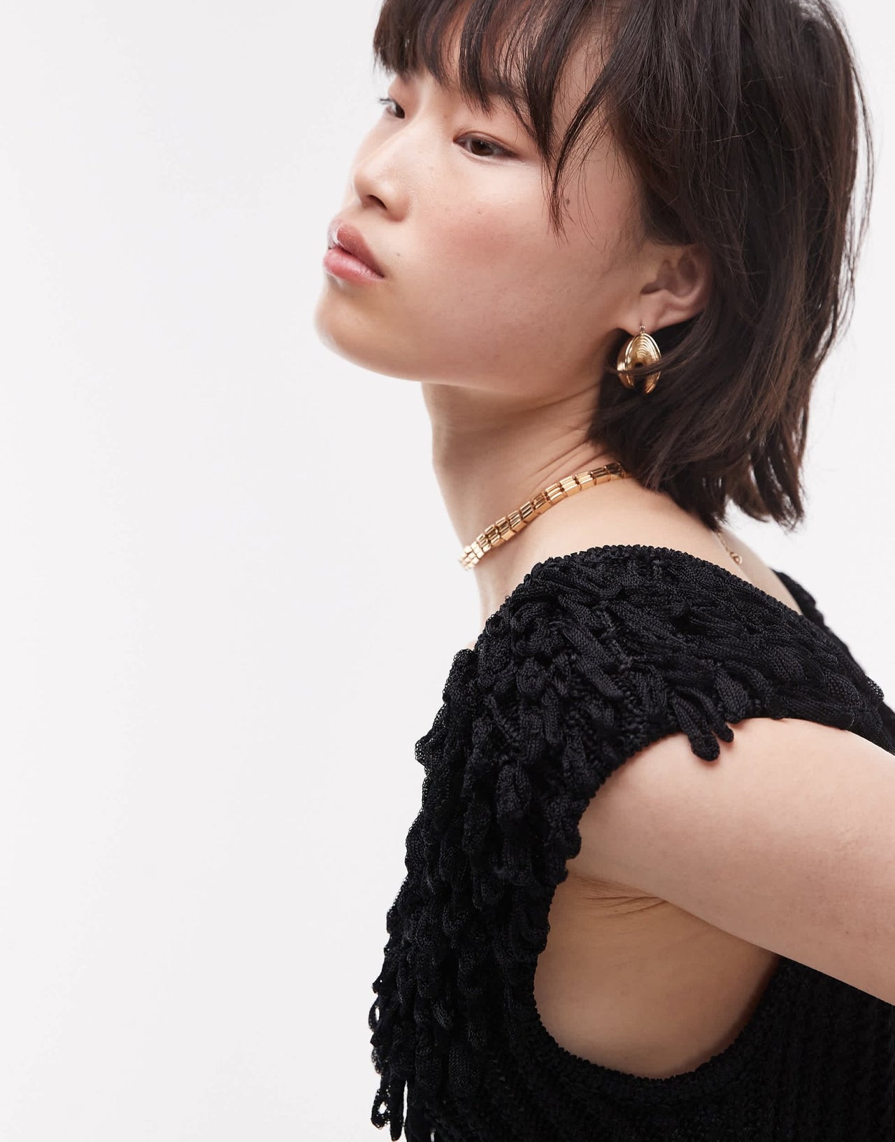 & Other Stories knitted midi dress with fringed neckline and hem in black - ASOS Sample Sale