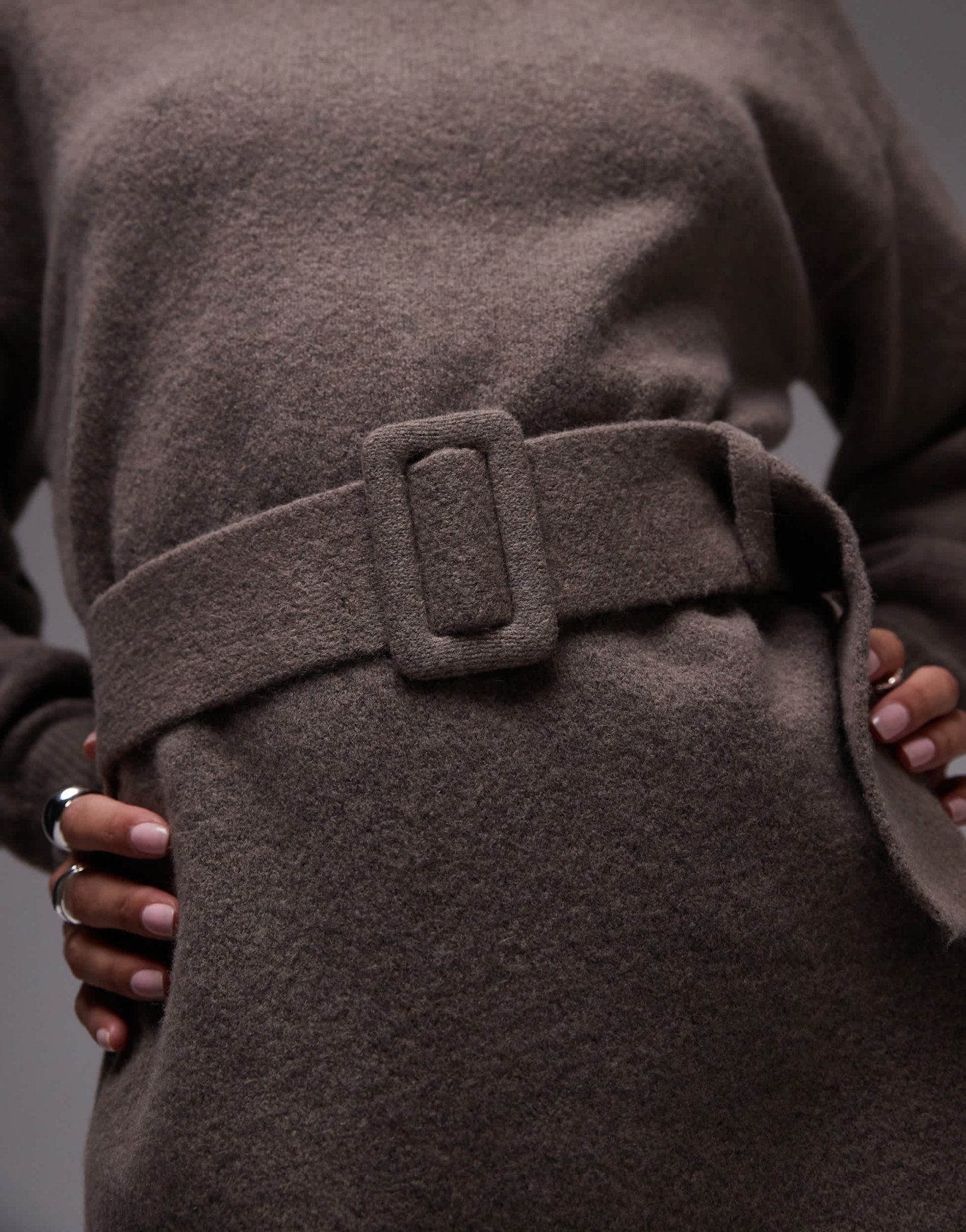 & Other Stories knitted mini dress with belt in mole melange - ASOS Sample Sale