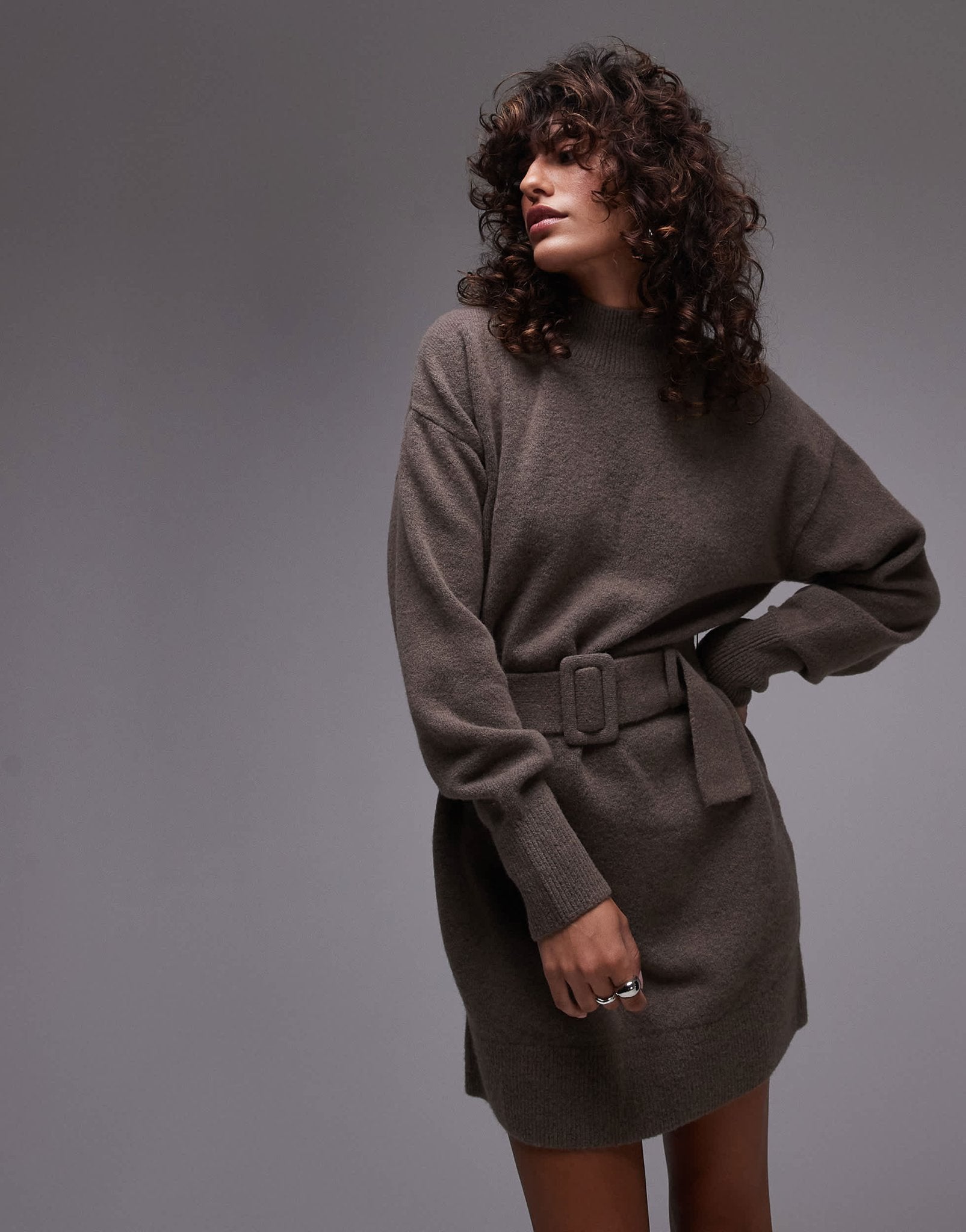 & Other Stories knitted mini dress with belt in mole melange - ASOS Sample Sale