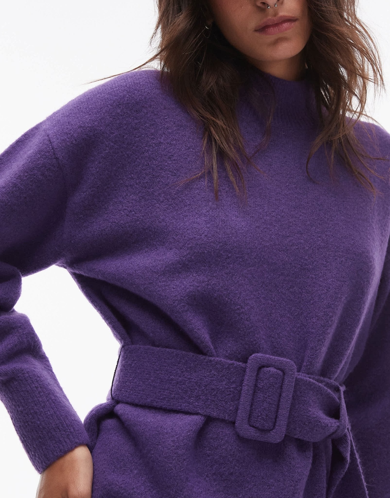 & Other Stories knitted mini dress with belt in purple - ASOS Sample Sale