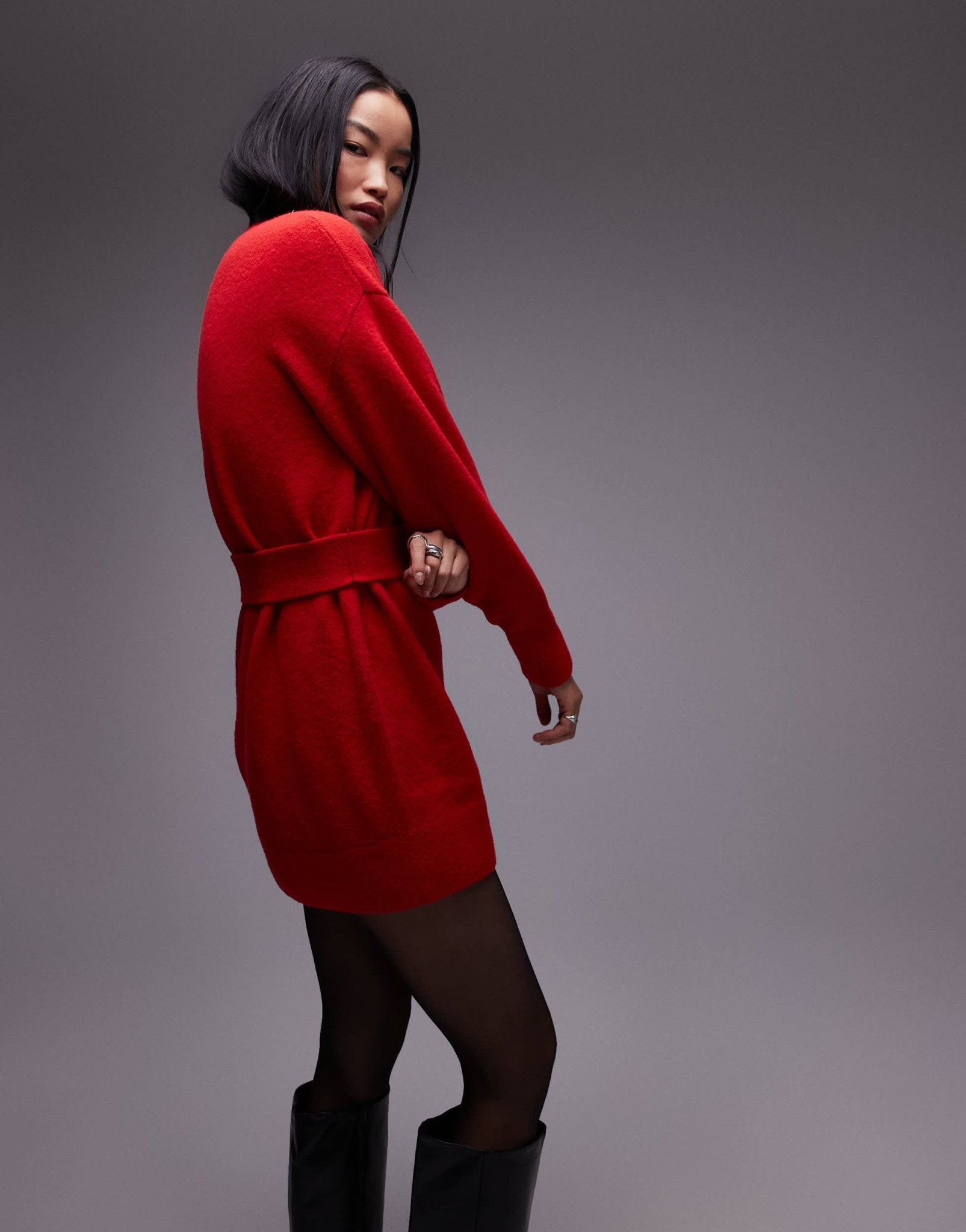 & Other Stories knitted mini dress with belt in red - ASOS Sample Sale