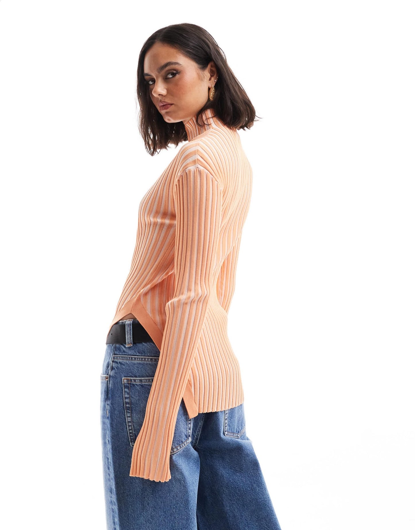 & Other Stories knitted rib fitted sweater with cut away hem detail in orange two tone - ASOS Sample Sale