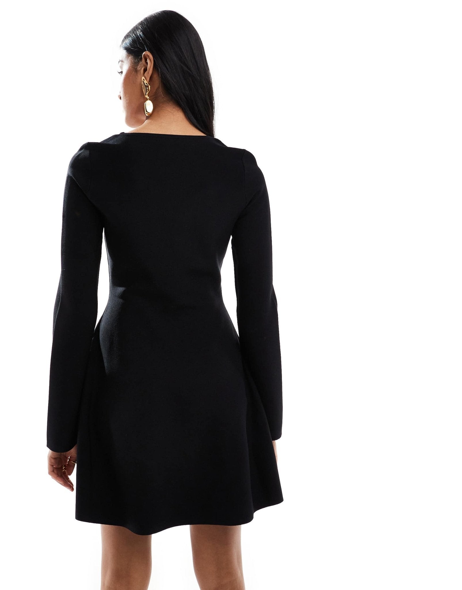 & Other Stories knitted scoop neck mini dress with bell sleeves in black - ASOS Sample Sale