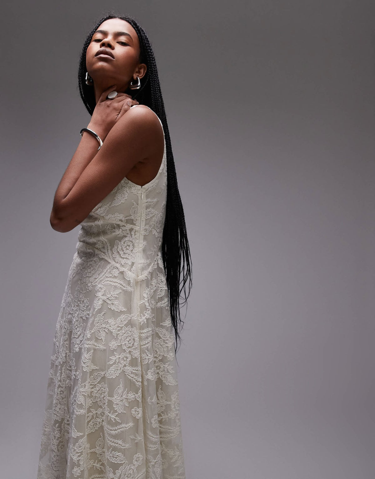 & Other Stories lace midaxi dress with drop waist and handkerchief hem in off white - ASOS Sample Sale
