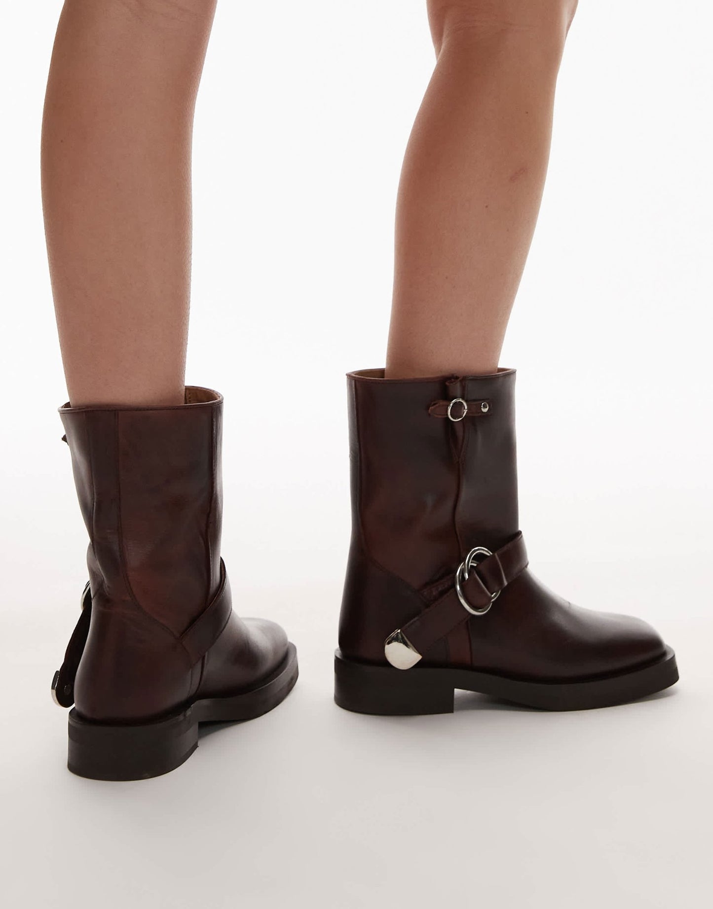 & Other Stories leather biker boots with square toe in brown - ASOS Sample Sale