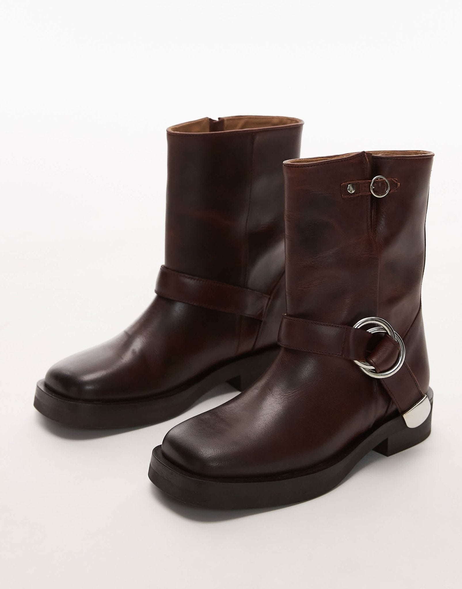 & Other Stories leather biker boots with square toe in brown - ASOS Sample Sale