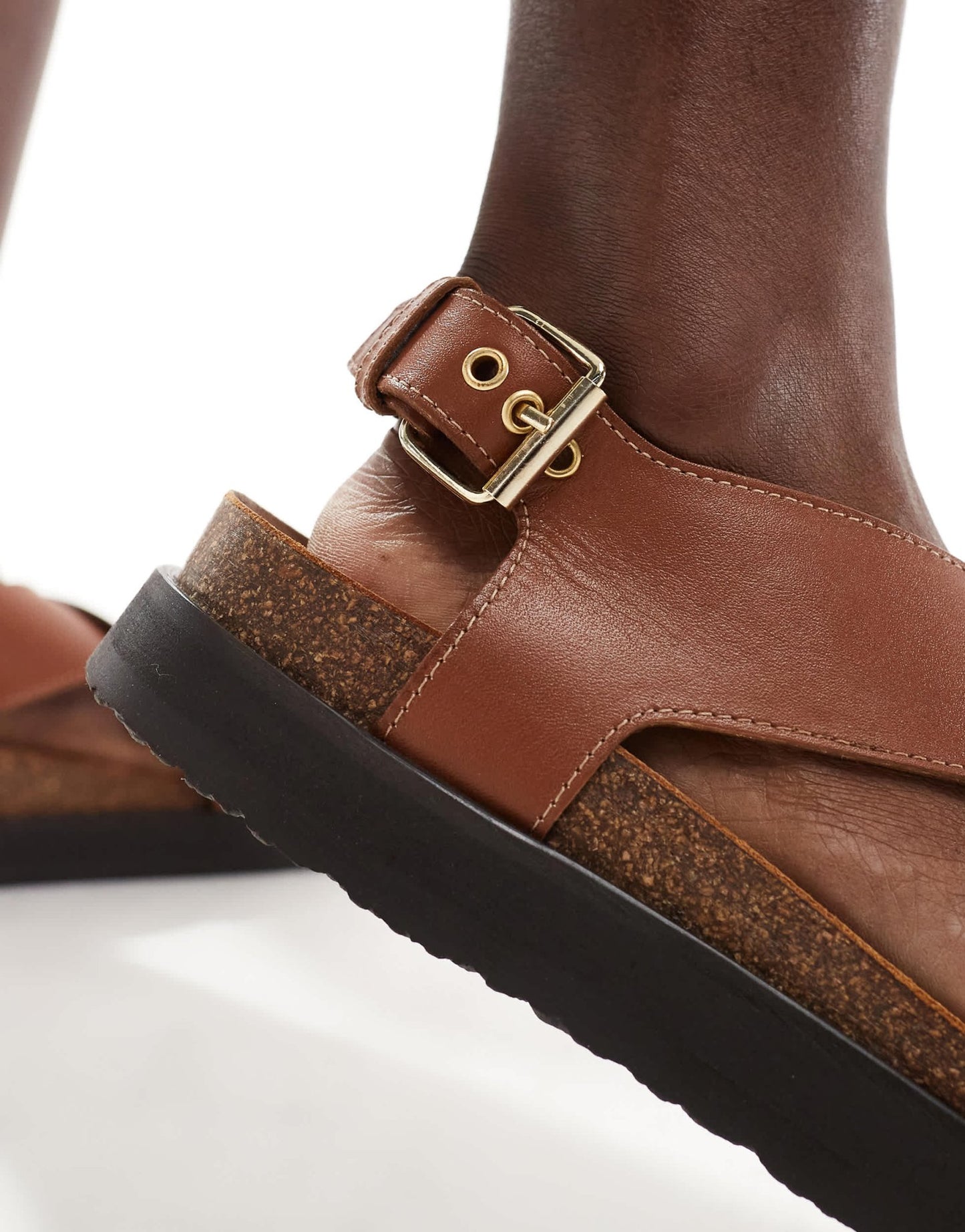 & Other Stories leather cross strap sandals in brown - ASOS Sample Sale