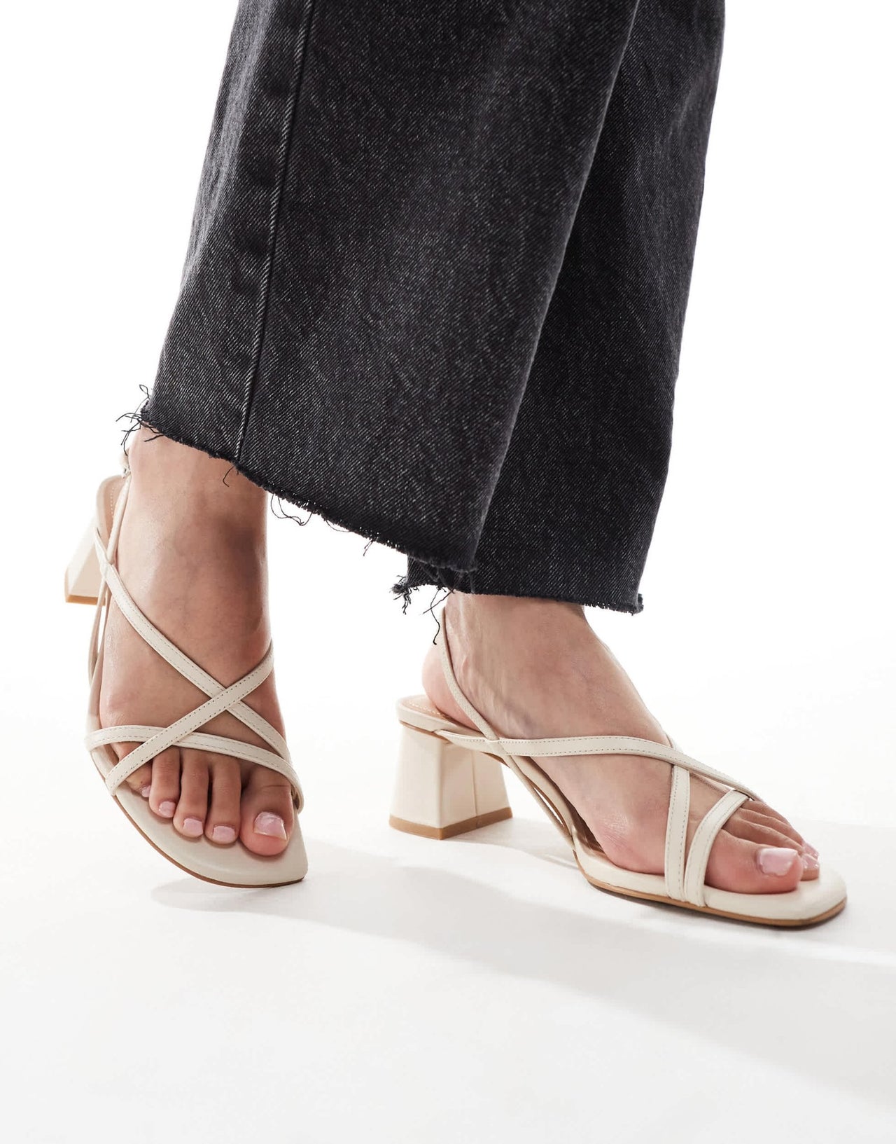 & Other Stories leather heeled strappy sandals in off - white - ASOS Sample Sale