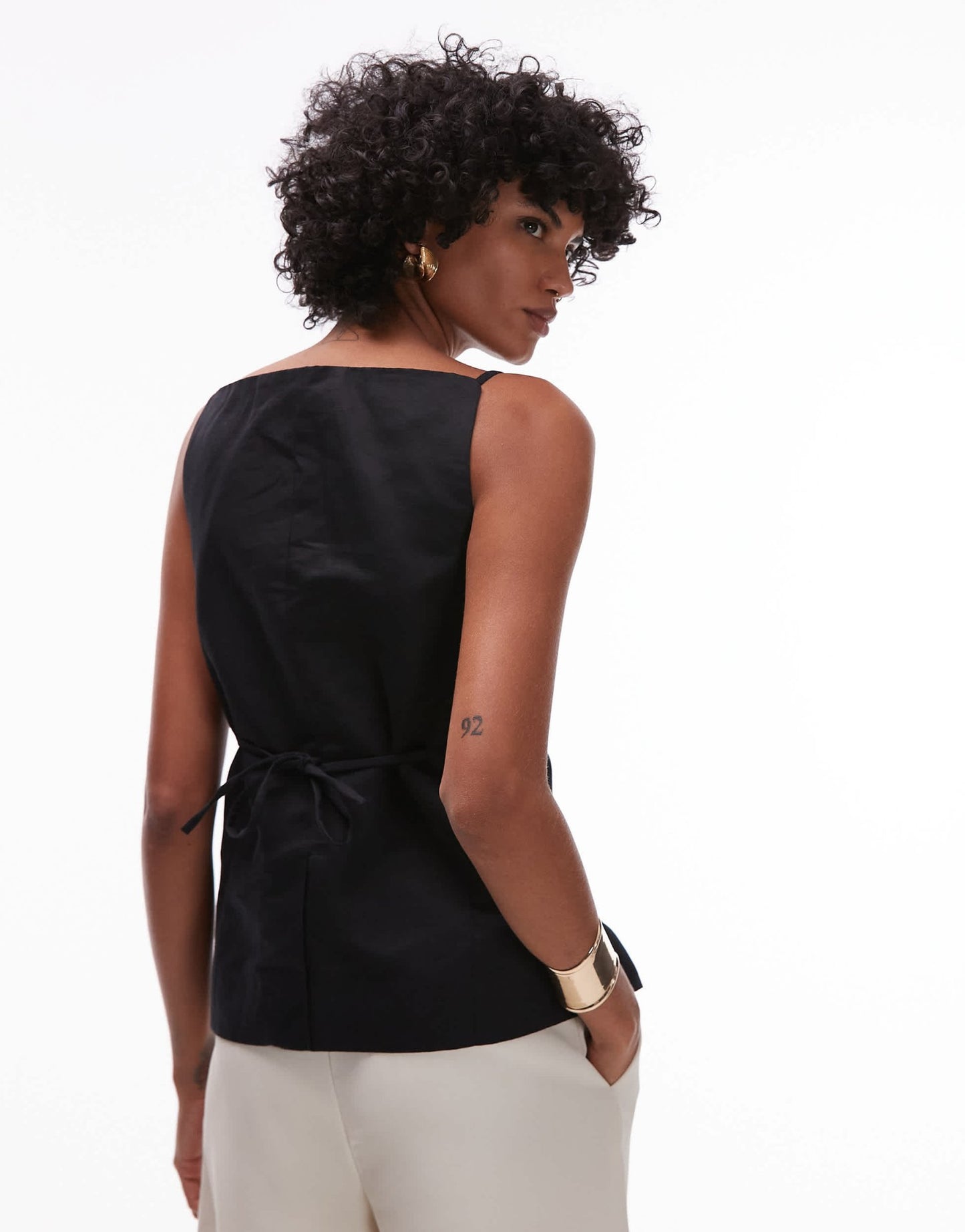 & Other Stories linen blend square neck waistcoat top in black - ASOS Sample Sale