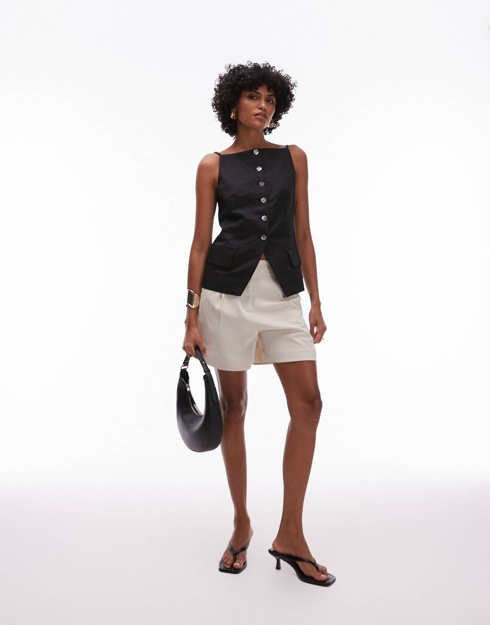 & Other Stories linen blend square neck waistcoat top in black - ASOS Sample Sale