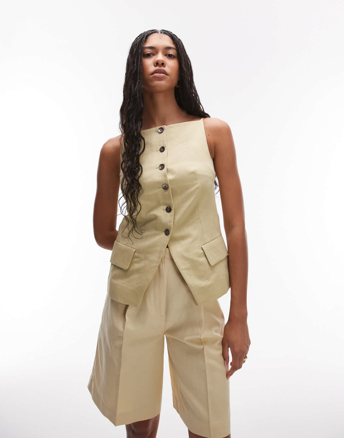 & Other Stories linen blend square neck waistcoat top in buttermilk yellow - ASOS Sample Sale