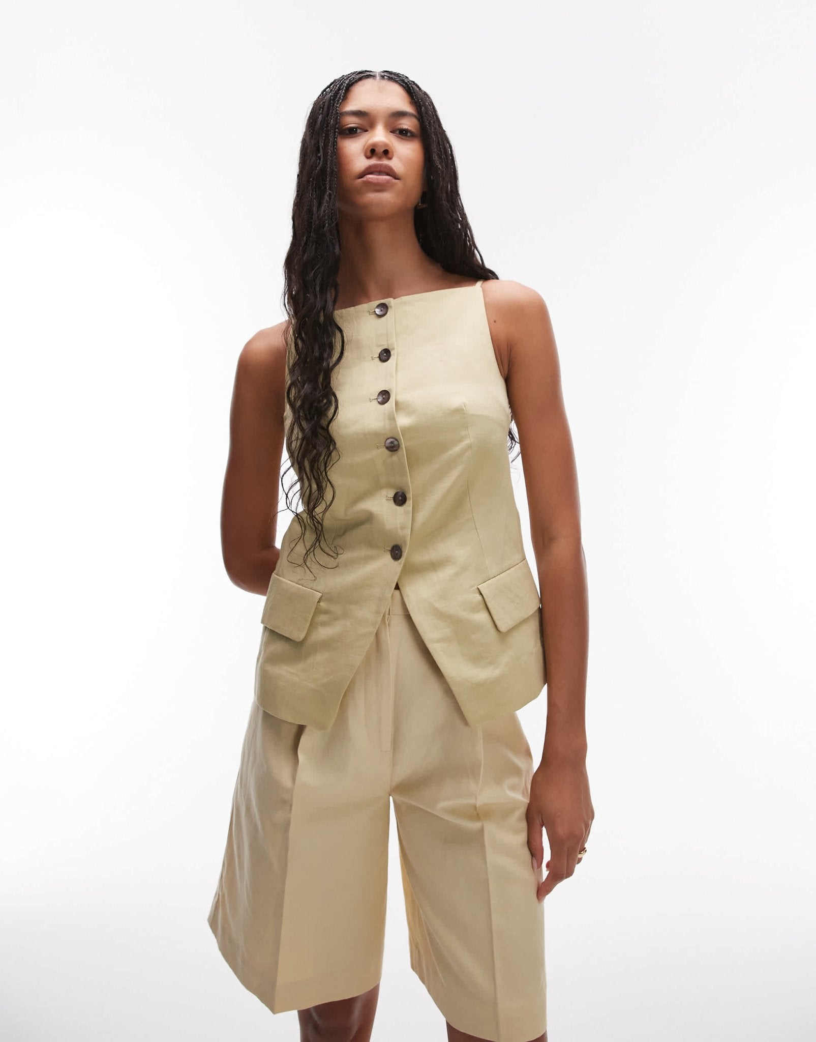 & Other Stories linen blend square neck waistcoat top in buttermilk yellow - ASOS Sample Sale