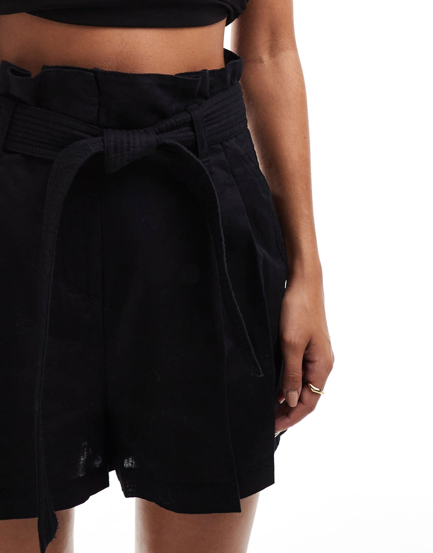 & Other Stories linen high waist belted shorts in black - ASOS Sample Sale