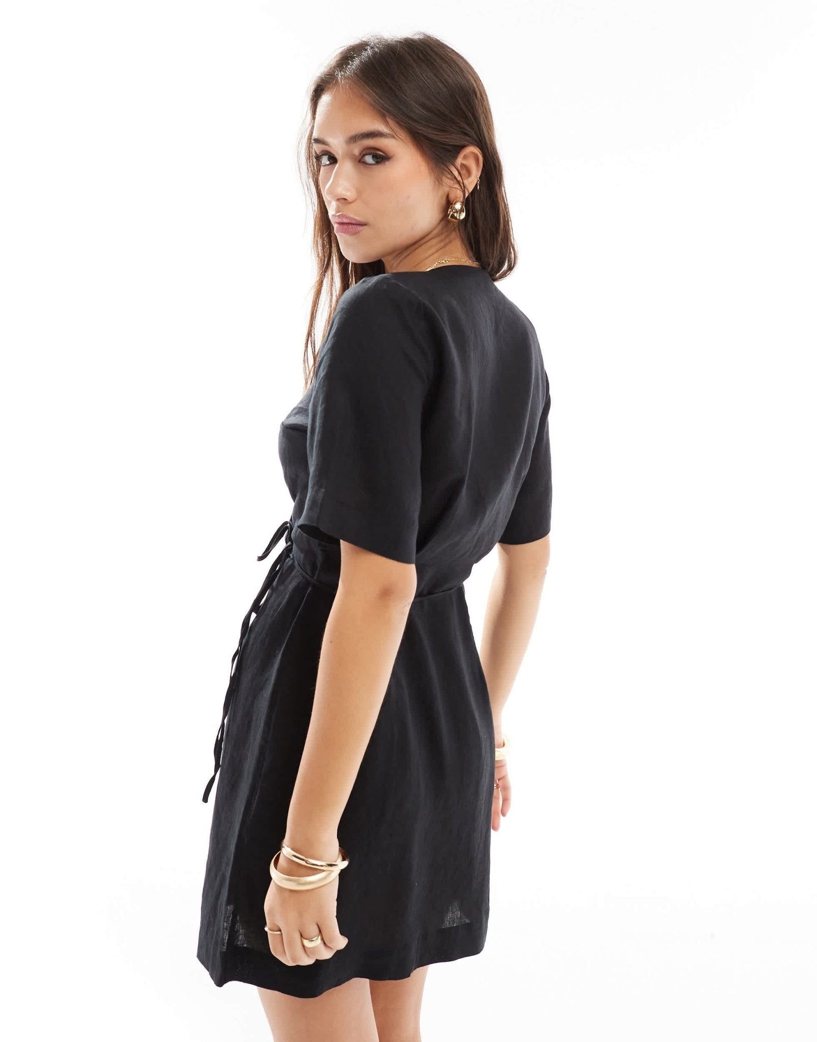 & Other Stories linen wrap mini dress in black - ASOS Sample Sale