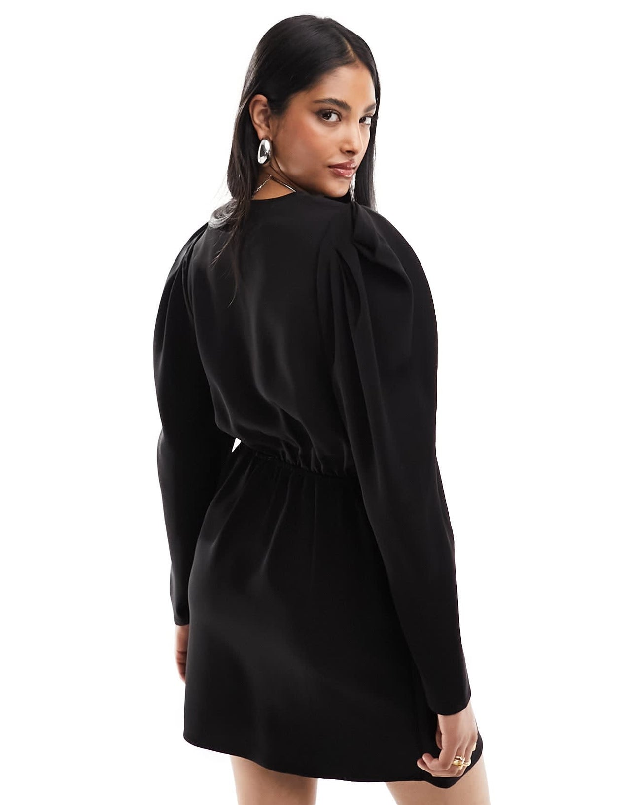 & Other Stories long sleeve wrap mini dress with extended shoulders in black - ASOS Sample Sale