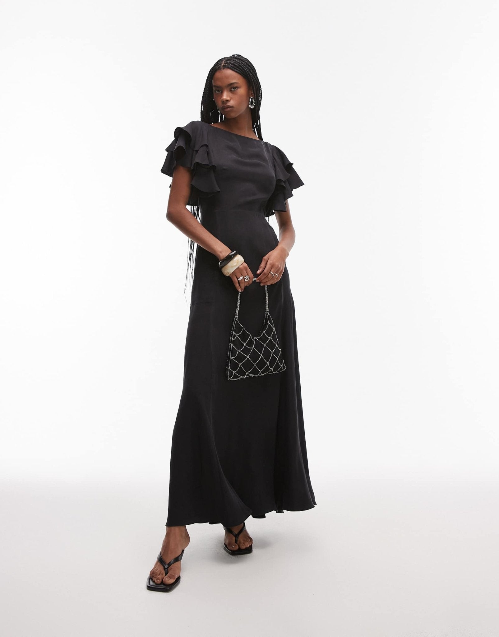 & Other Stories maxi dress with ruffle sleeves and open back in black - ASOS Sample Sale