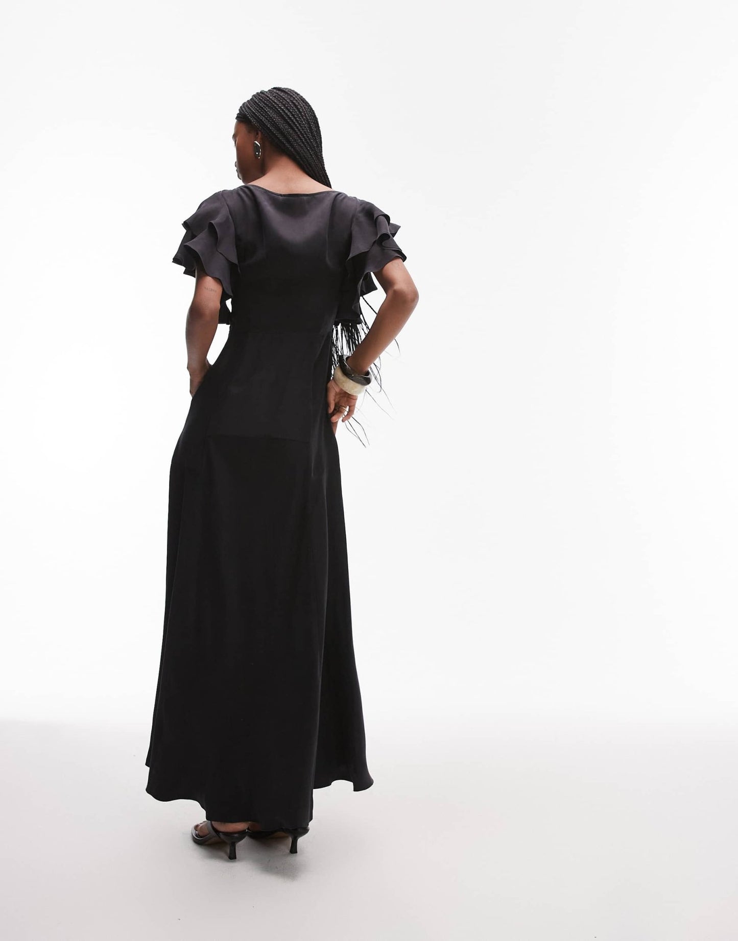 & Other Stories maxi dress with ruffle sleeves and open back in black - ASOS Sample Sale