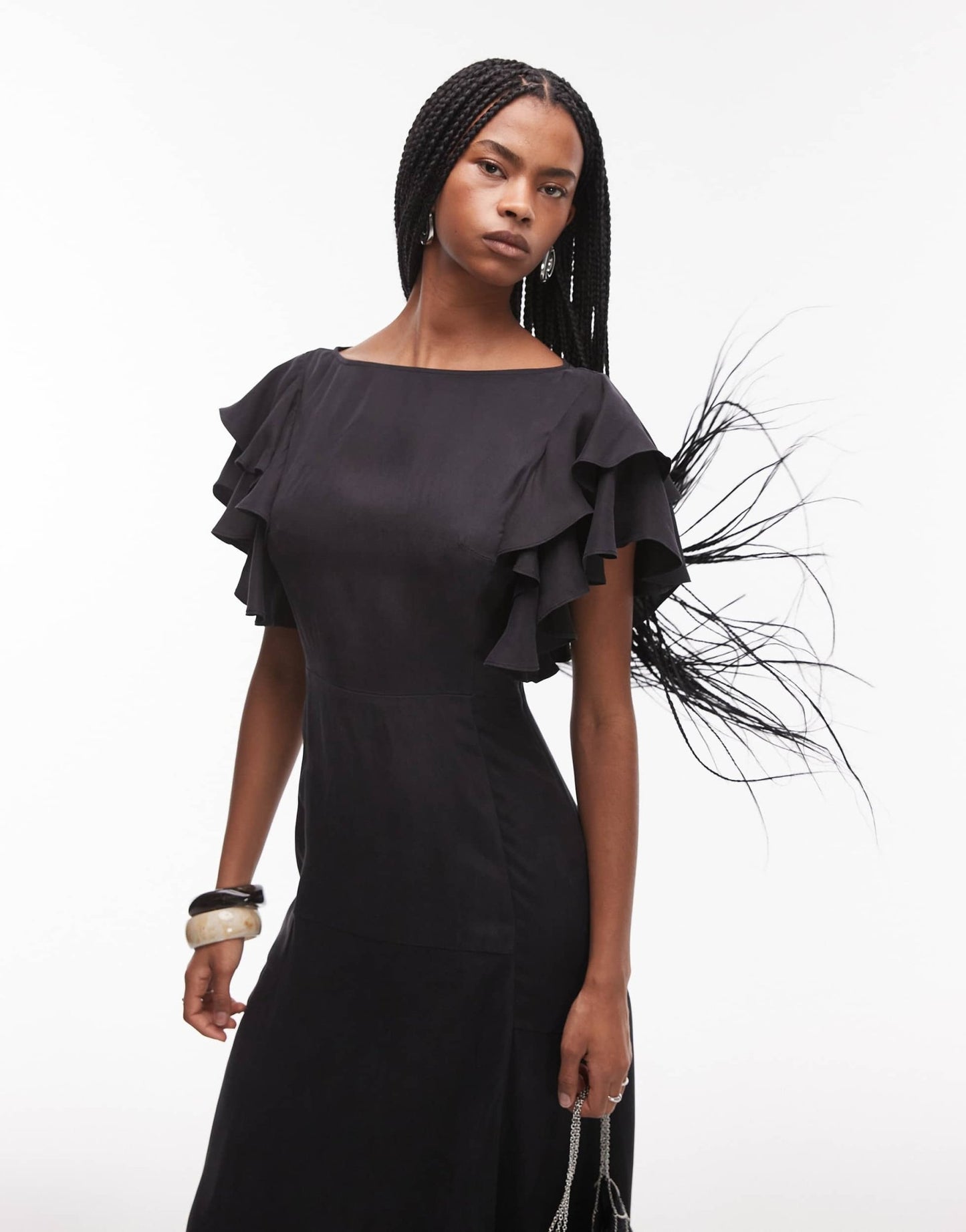 & Other Stories maxi dress with ruffle sleeves and open back in black - ASOS Sample Sale