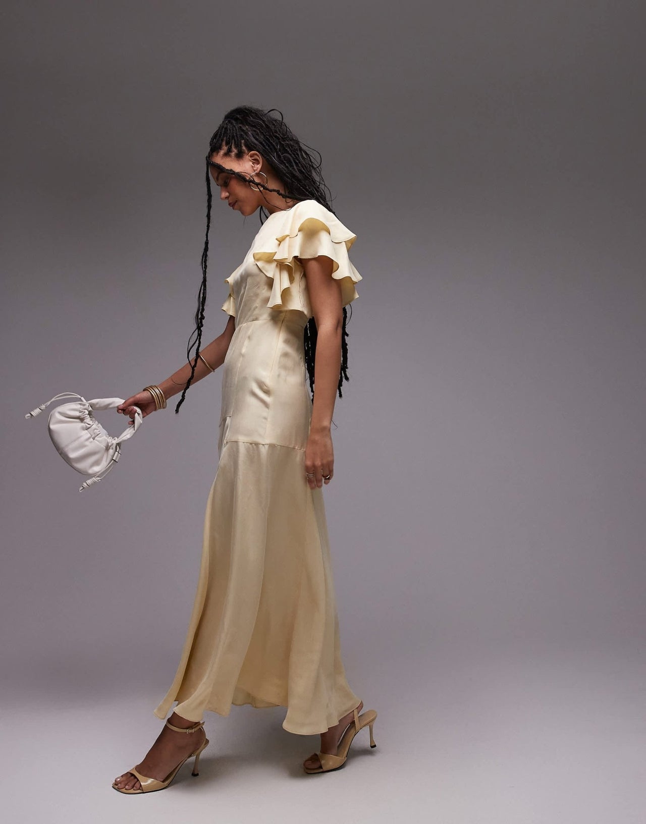 & Other Stories maxi dress with ruffle sleeves and open back in light butter yellow - ASOS Sample Sale