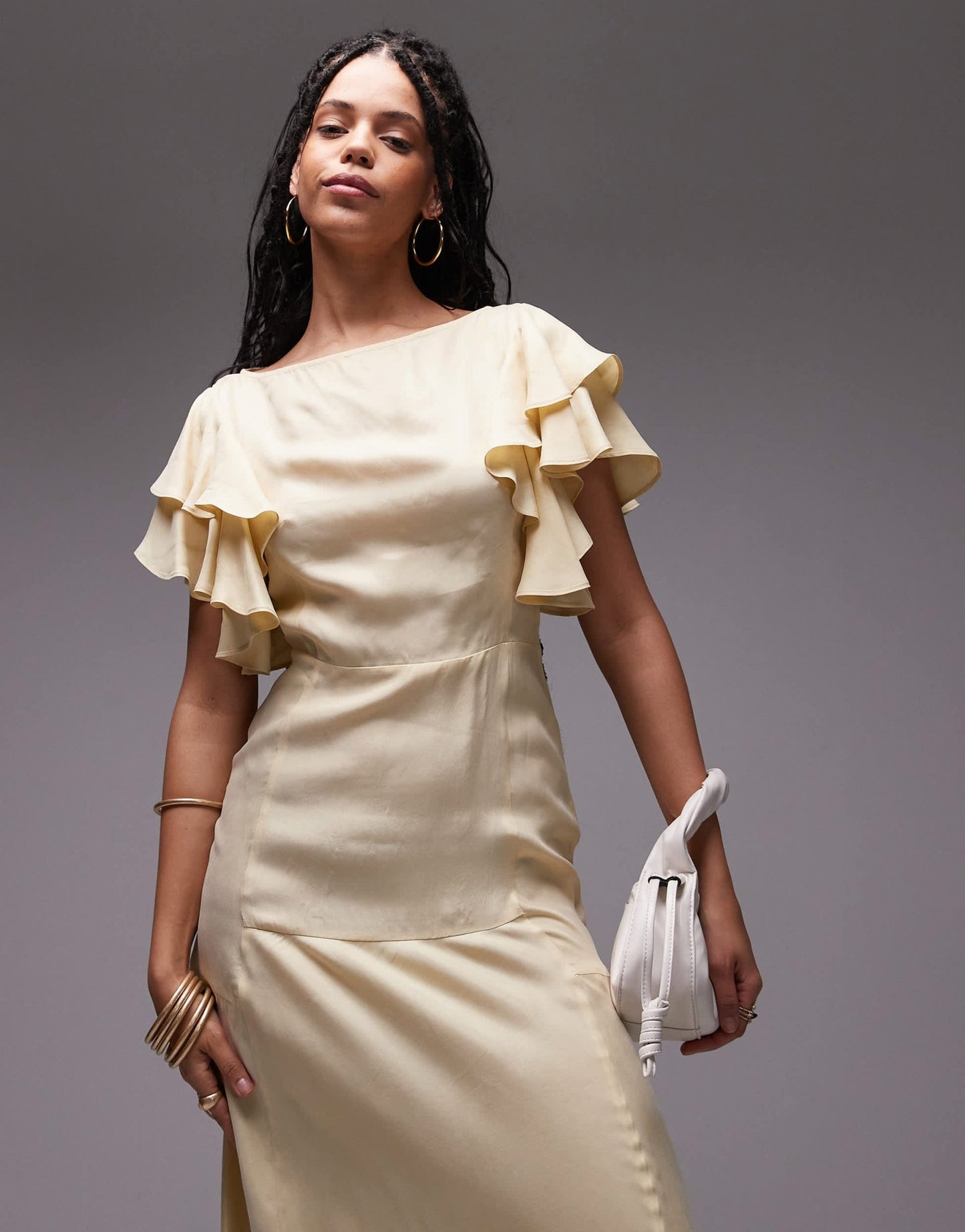 & Other Stories maxi dress with ruffle sleeves and open back in light butter yellow - ASOS Sample Sale