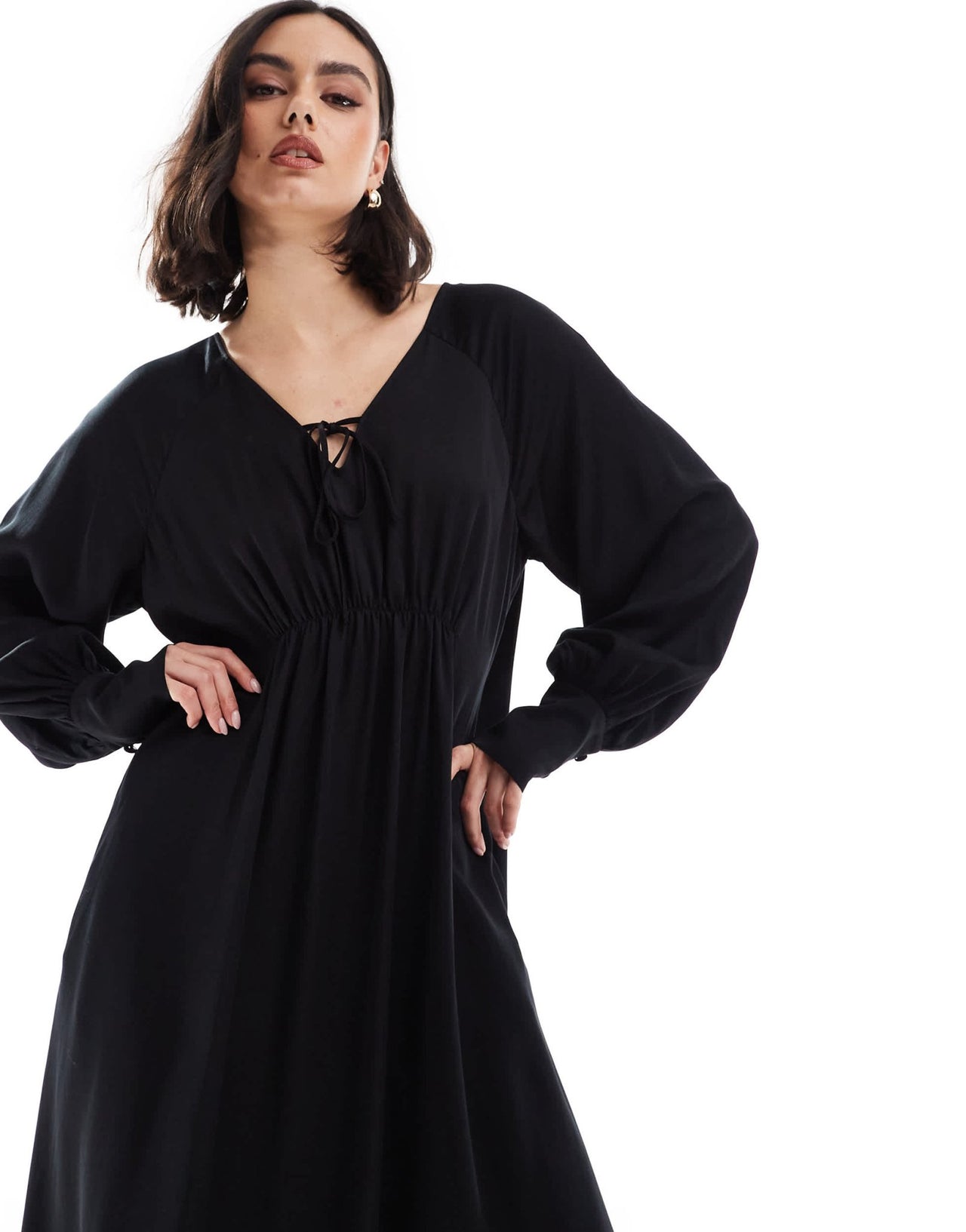 & Other Stories maxi dress with tie front v - neckline and long sleeves in black - ASOS Sample Sale
