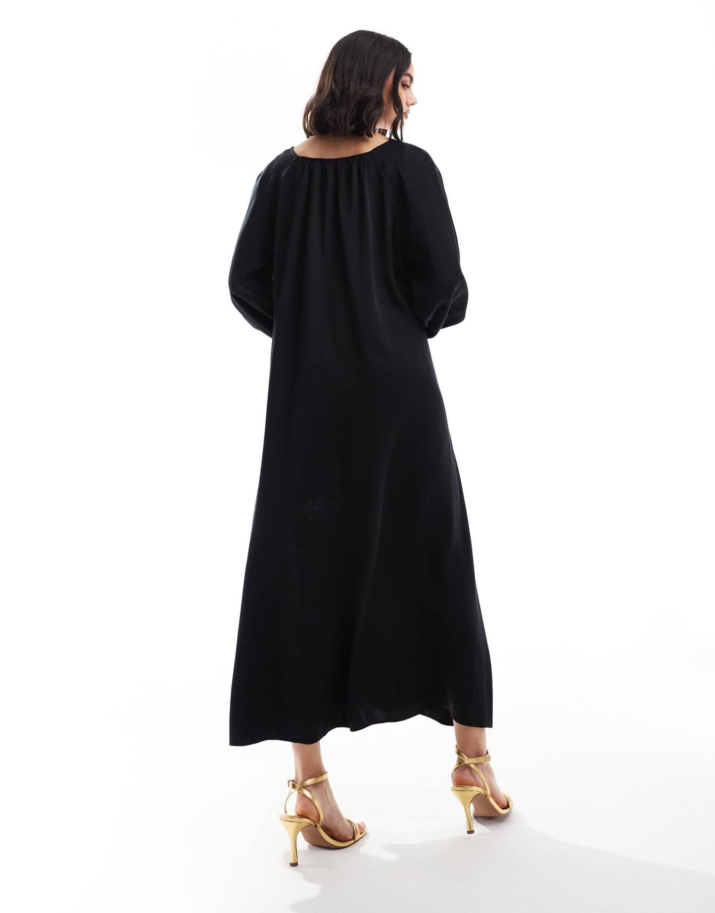 & Other Stories maxi dress with tie front v - neckline and long sleeves in black - ASOS Sample Sale