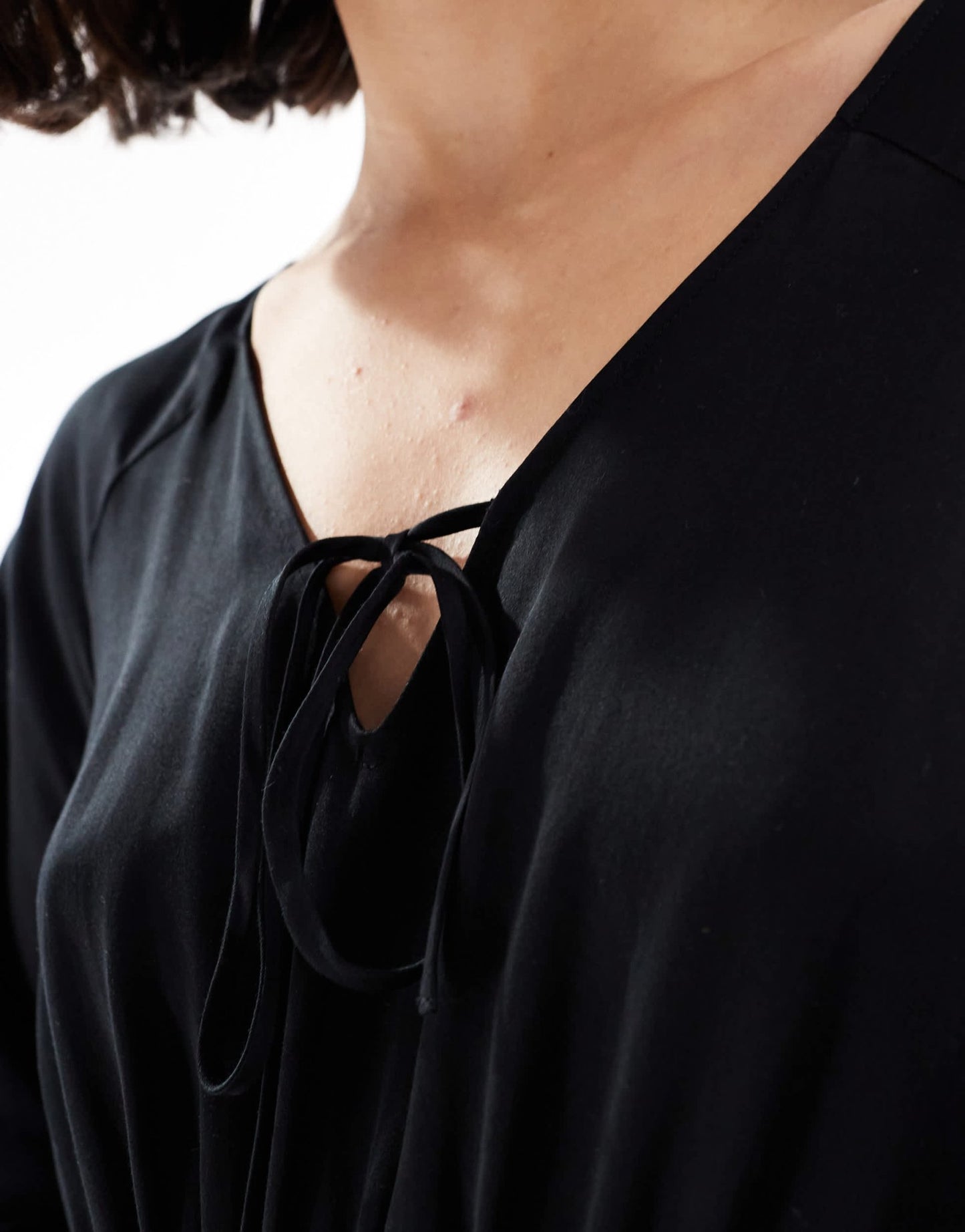 & Other Stories maxi dress with tie front v - neckline and long sleeves in black - ASOS Sample Sale