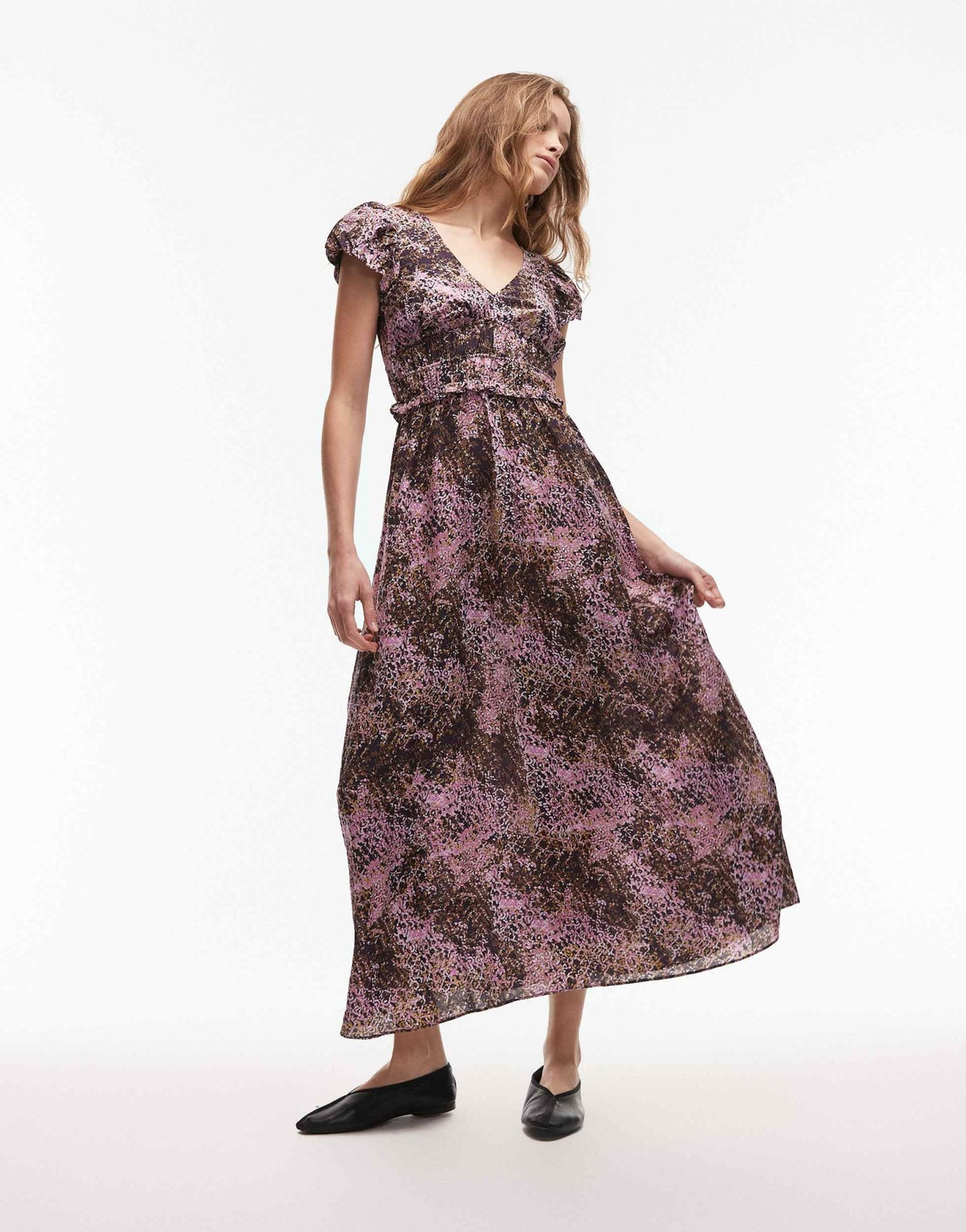 & Other Stories maxi dress with tier hem and ruffle sleeves in abstract print - ASOS Sample Sale