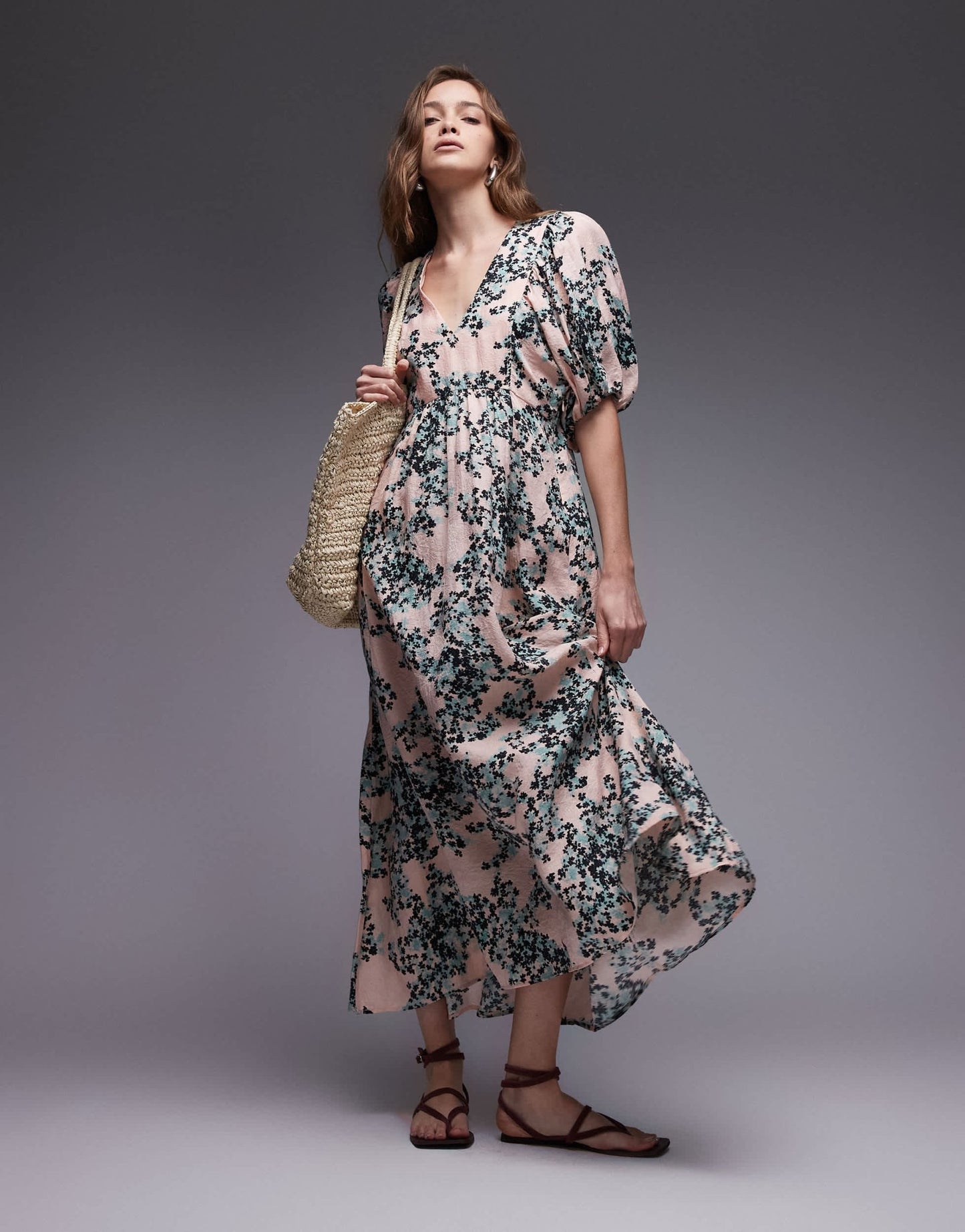 & Other Stories maxi dress with volume sleeves in floral print - ASOS Sample Sale